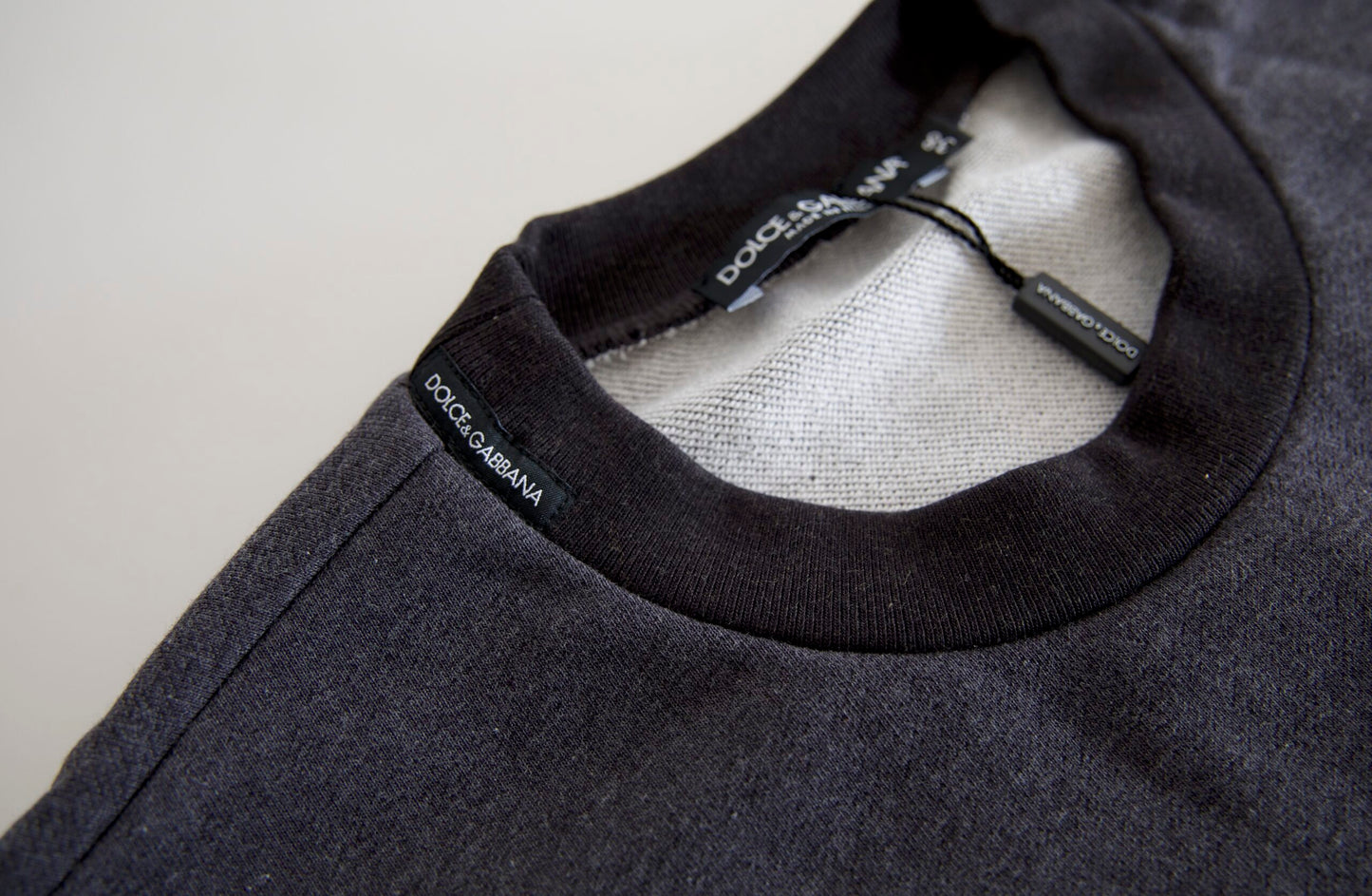 Dolce & Gabbana Dark Gray Cotton Crew Neck Pullover Sweater Dolce & Gabbana