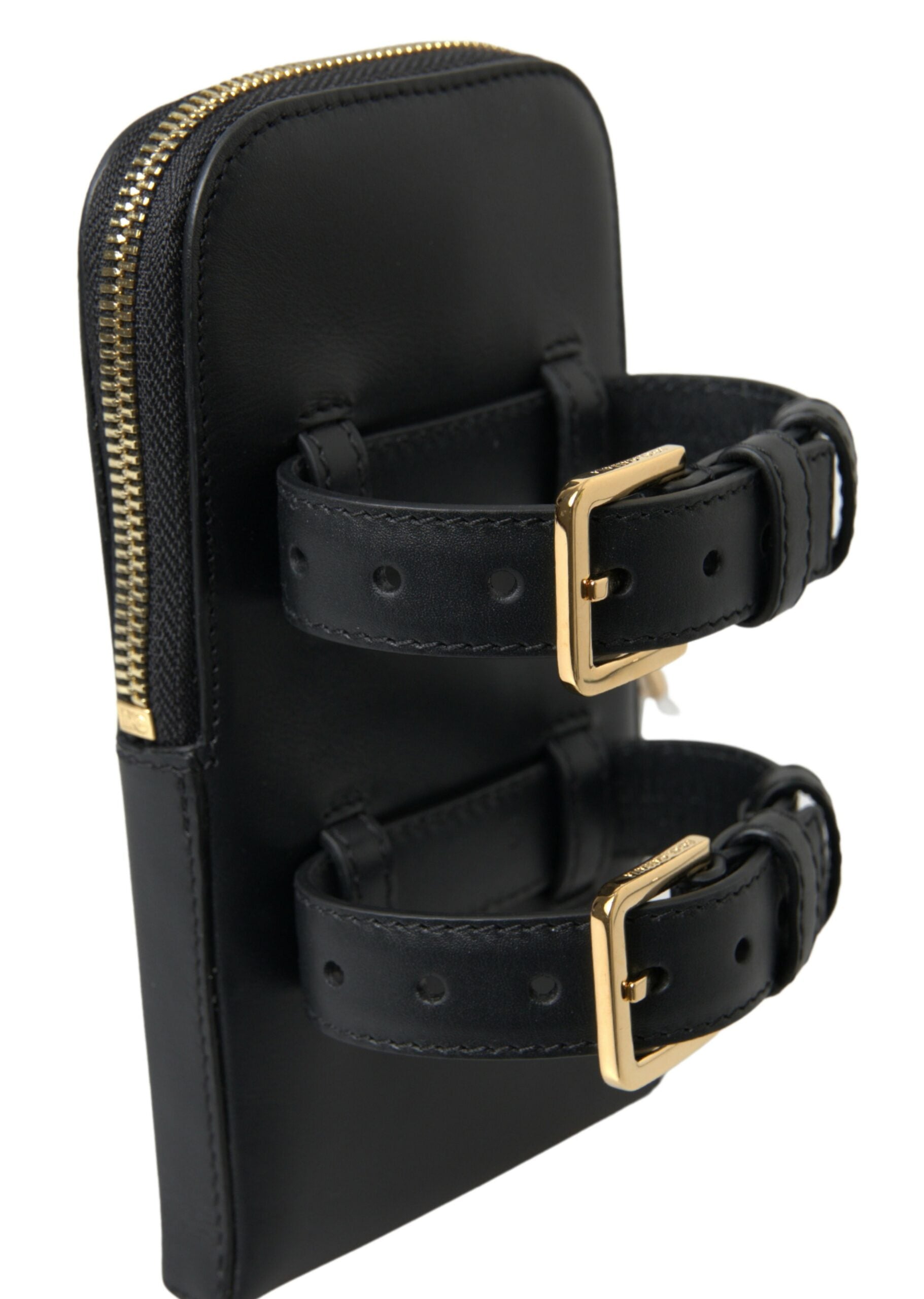 Dolce & Gabbana Black Leather Men Purse Double Belt Strap Bracelet Bag Dolce & Gabbana