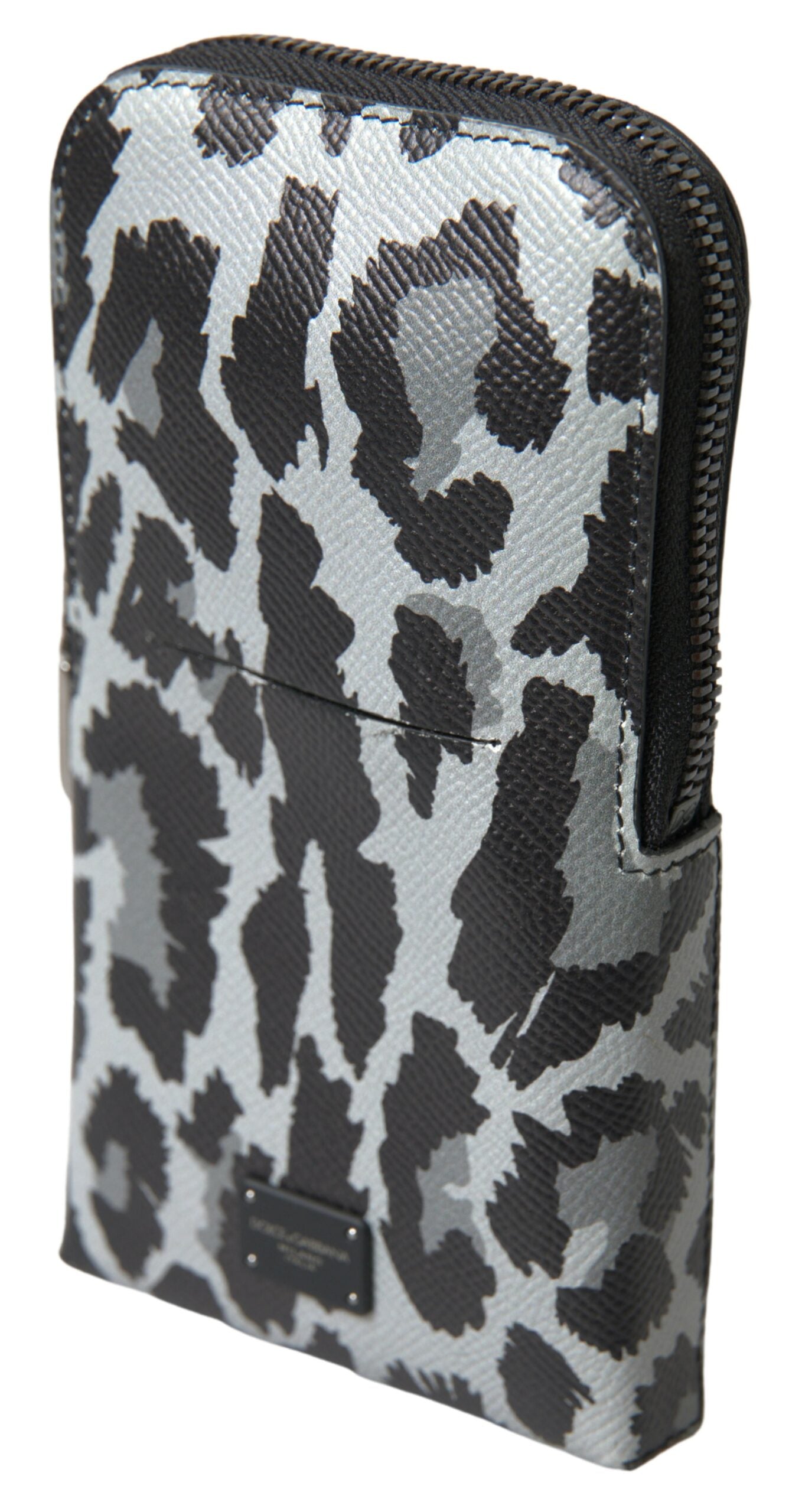 Dolce & Gabbana Gray Leopard Leather Men Purse Crossbody Sling Phone Bag Dolce & Gabbana