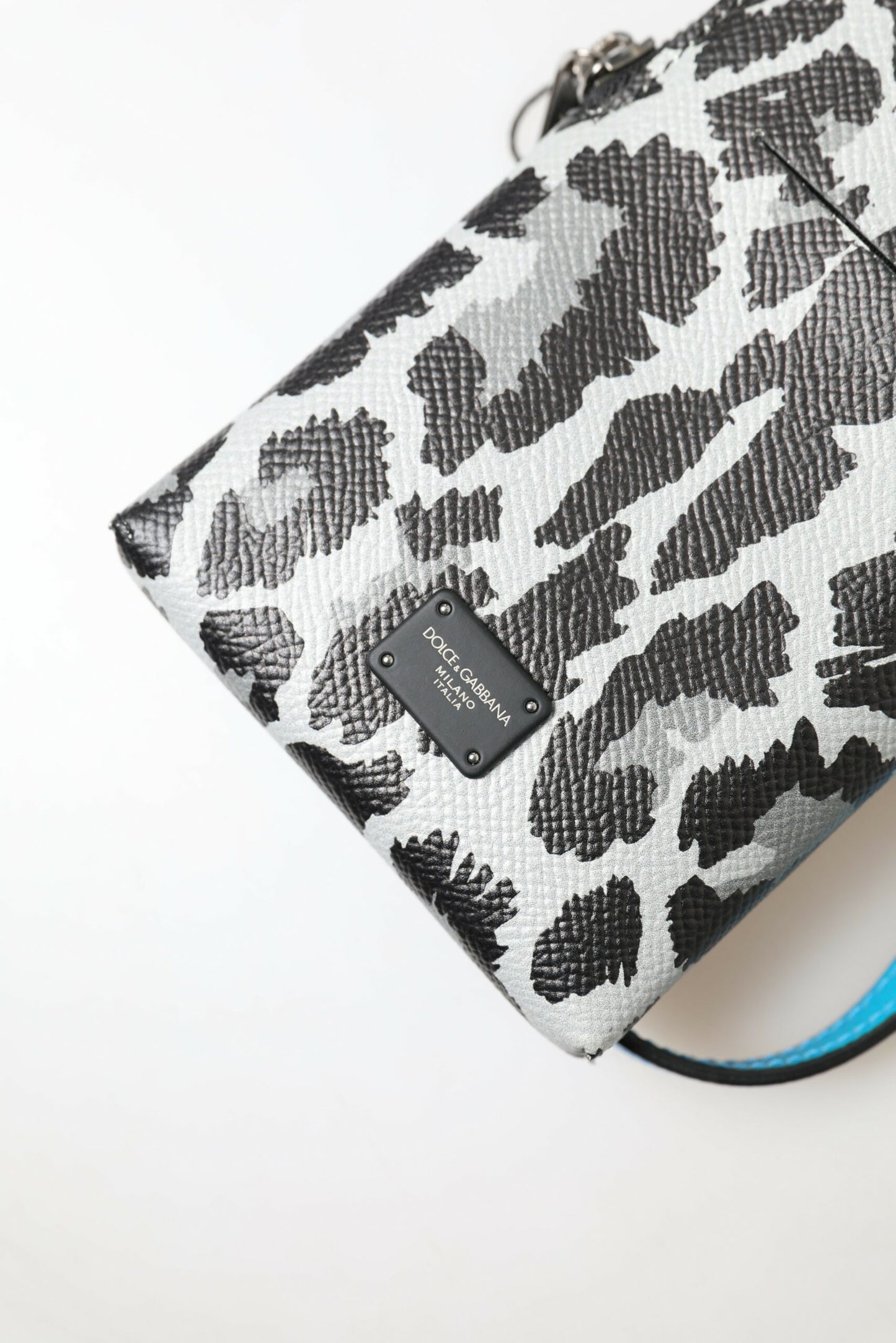 Dolce & Gabbana Gray Leopard Leather Men Purse Crossbody Sling Phone Bag Dolce & Gabbana