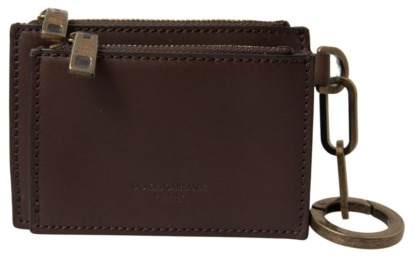 Dolce & Gabbana Brown Leather Zip Logo Keyring Coin Purse Wallet Dolce & Gabbana