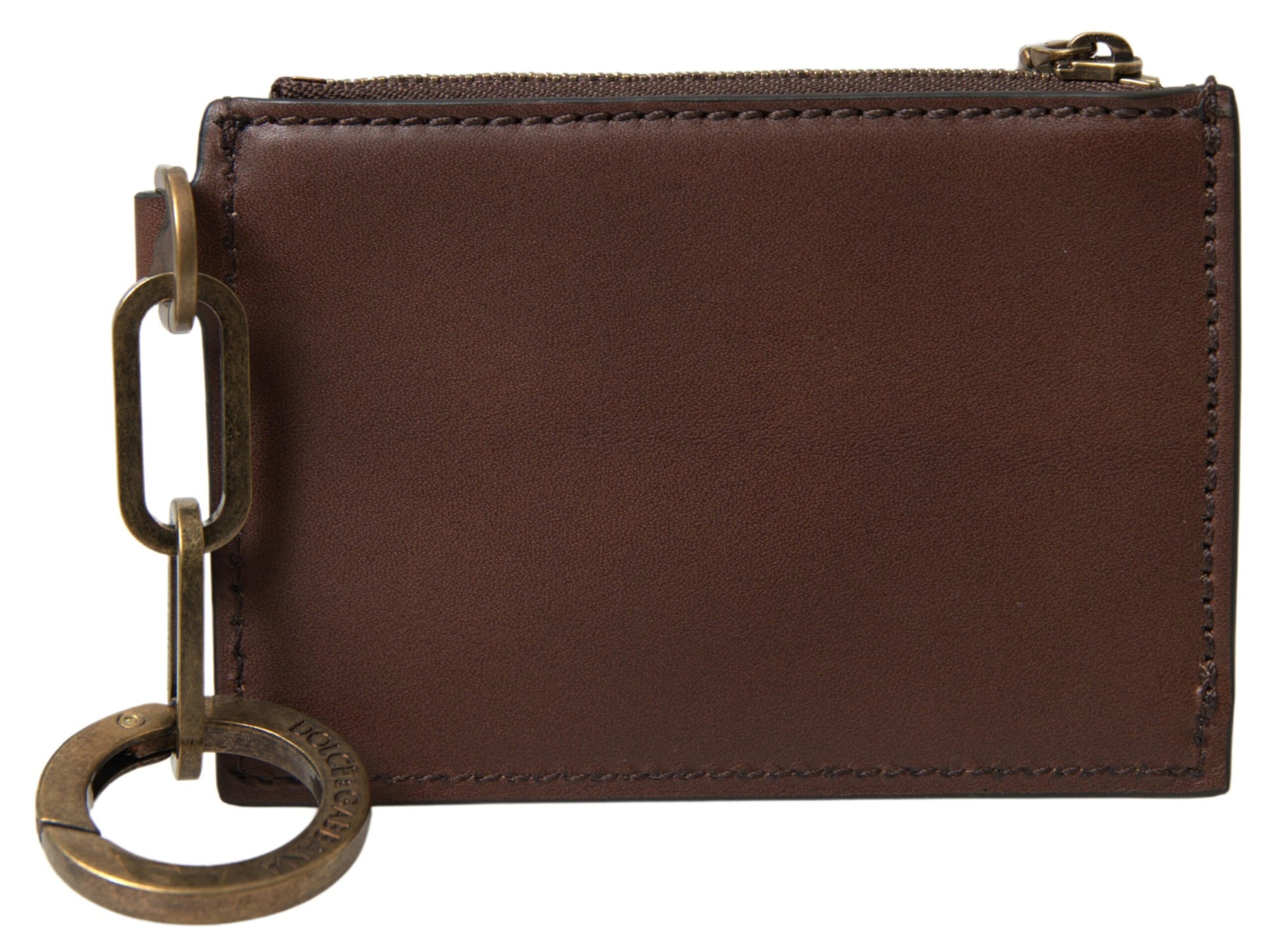 Dolce & Gabbana Brown Leather Zip Logo Keyring Coin Purse Wallet Dolce & Gabbana