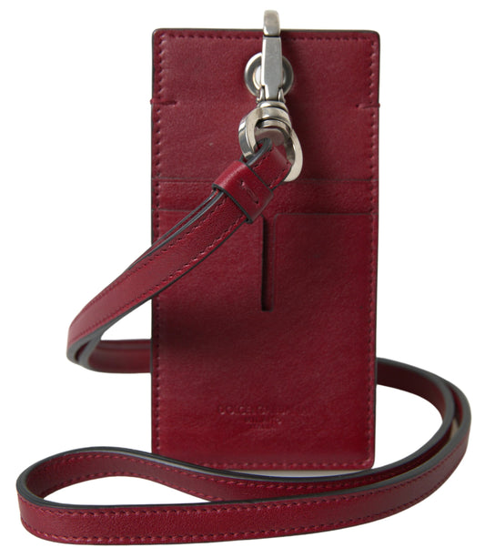 Dolce & Gabbana Red Leather Lanyard Logo Slim Card Holder Men Wallet Dolce & Gabbana