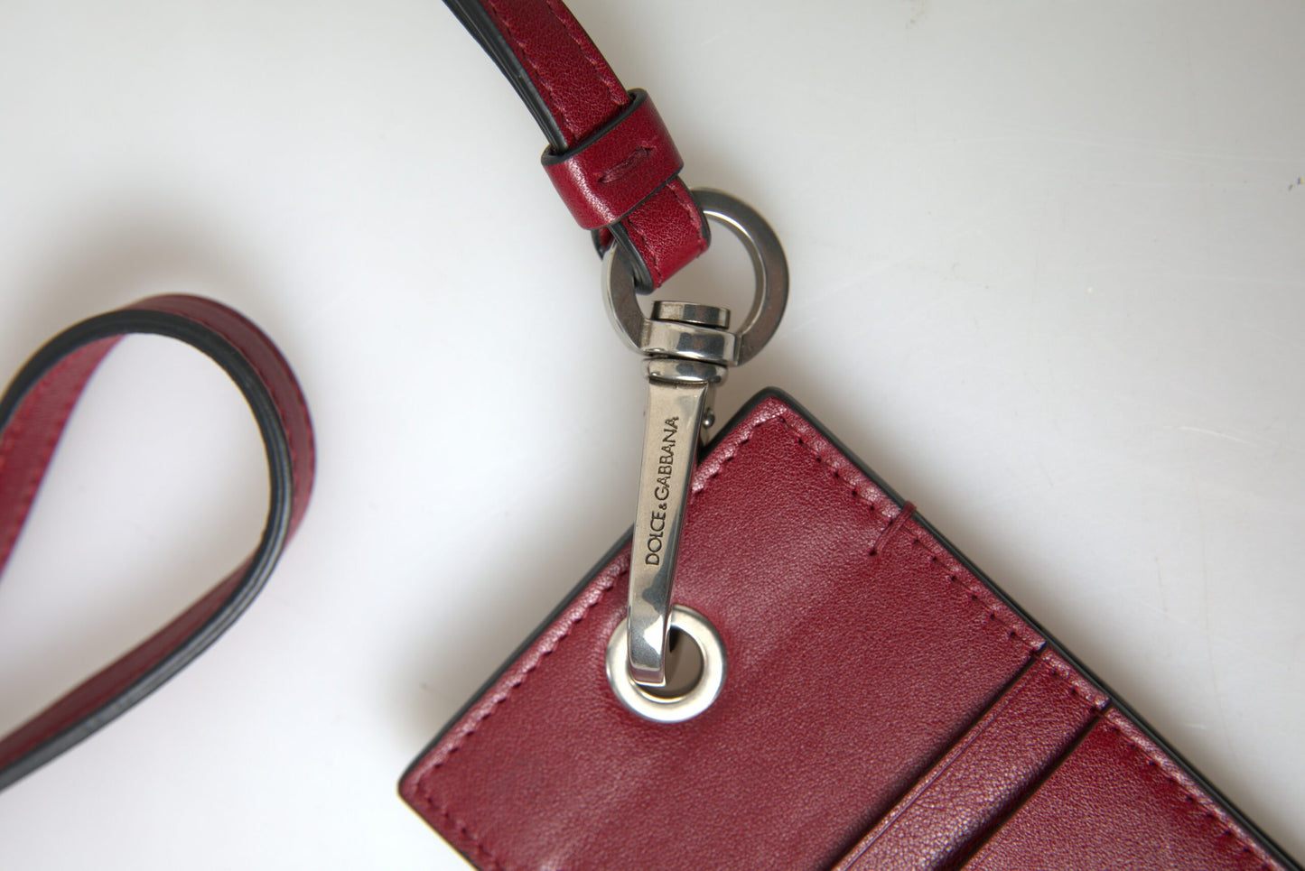 Dolce & Gabbana Red Leather Lanyard Logo Slim Card Holder Men Wallet Dolce & Gabbana
