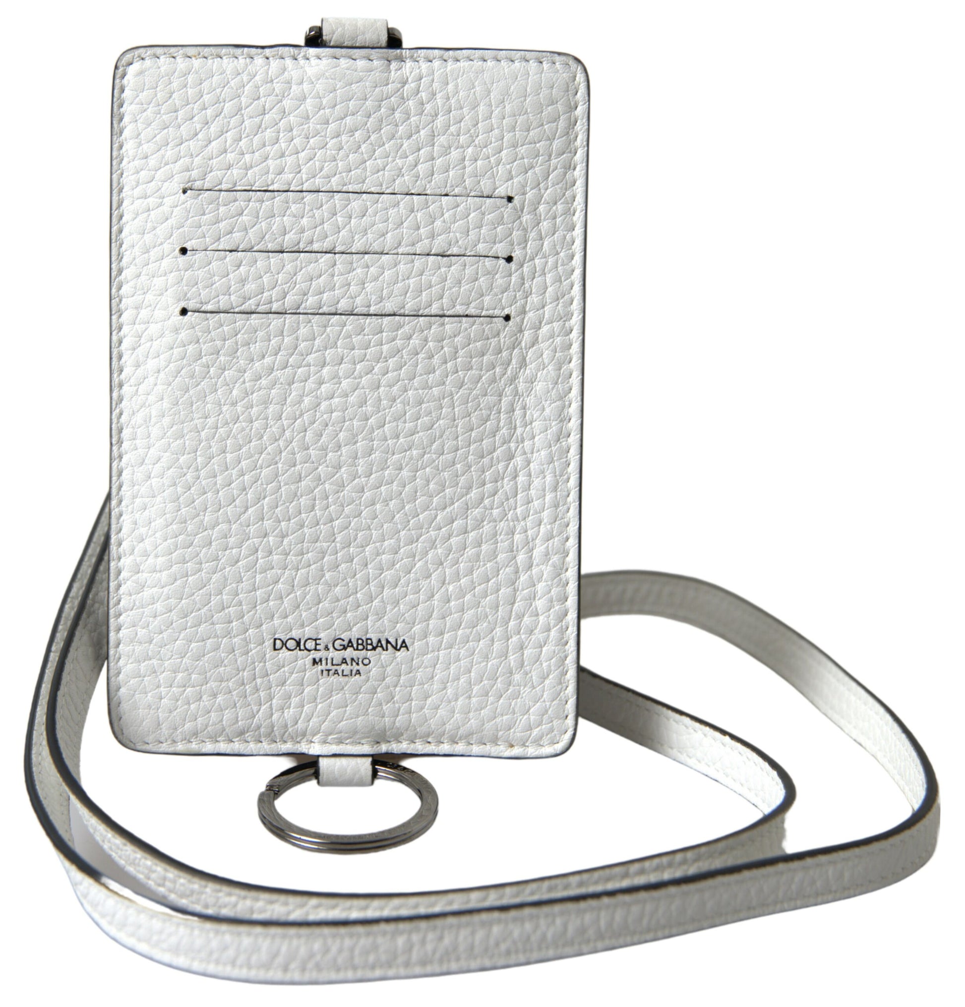 Dolce & Gabbana White Leather Lanyard Logo Card Holder Men Wallet Dolce & Gabbana