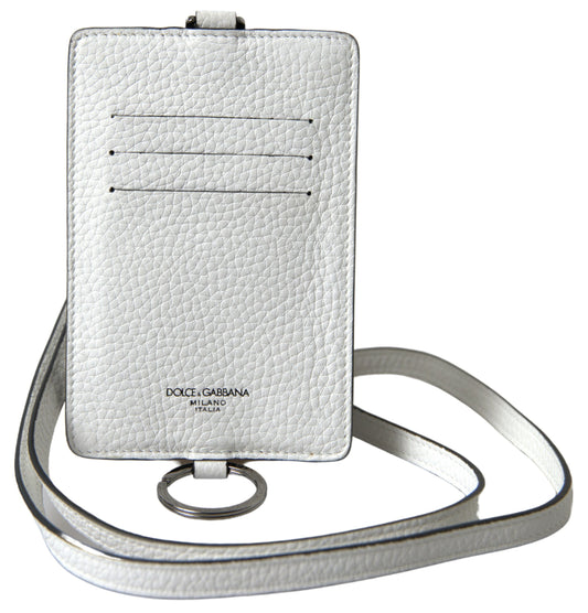 Dolce & Gabbana White Leather Lanyard Logo Card Holder Men Wallet Dolce & Gabbana
