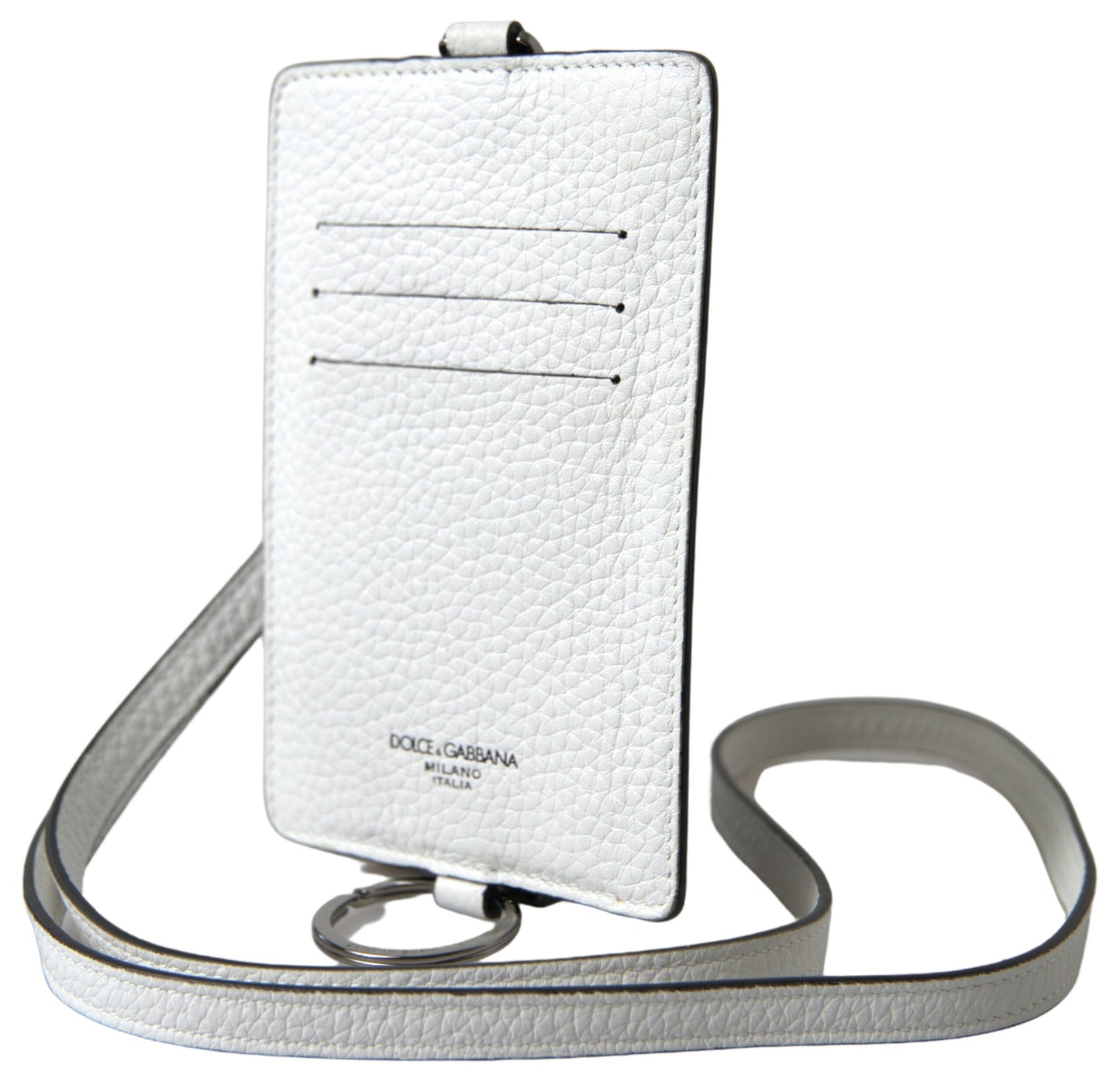 Dolce & Gabbana White Leather Lanyard Logo Card Holder Men Wallet Dolce & Gabbana