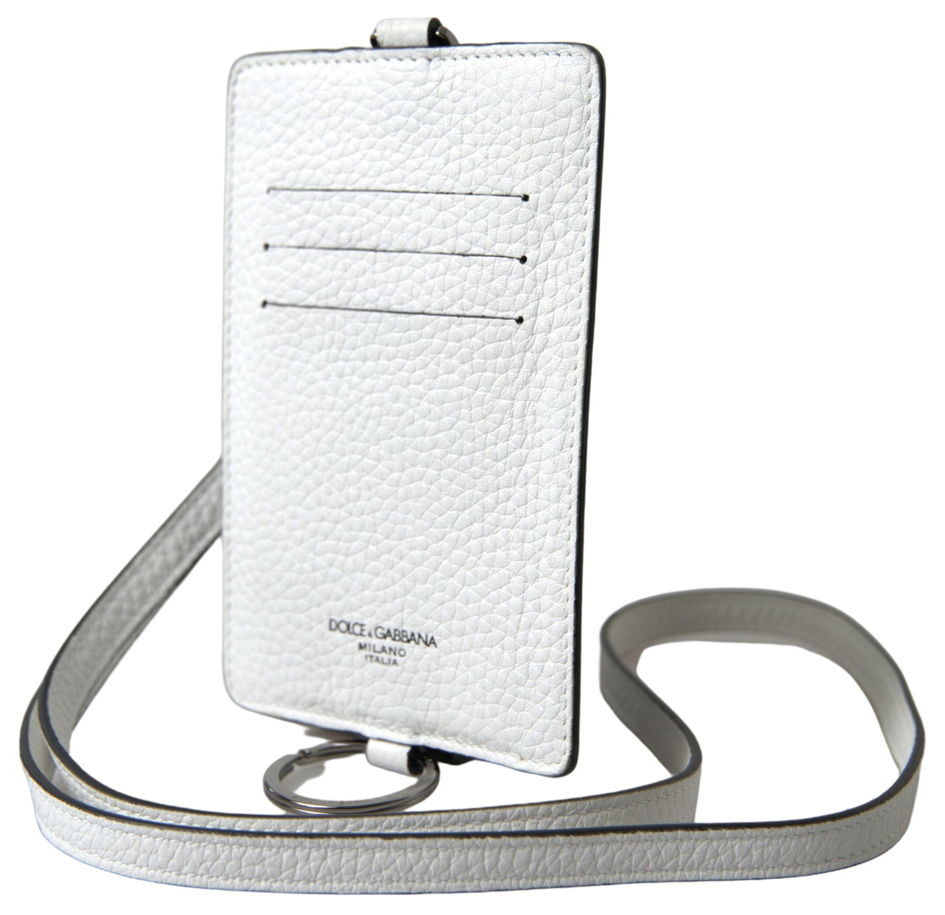 Dolce & Gabbana White Leather Lanyard Logo Card Holder Men Wallet Dolce & Gabbana