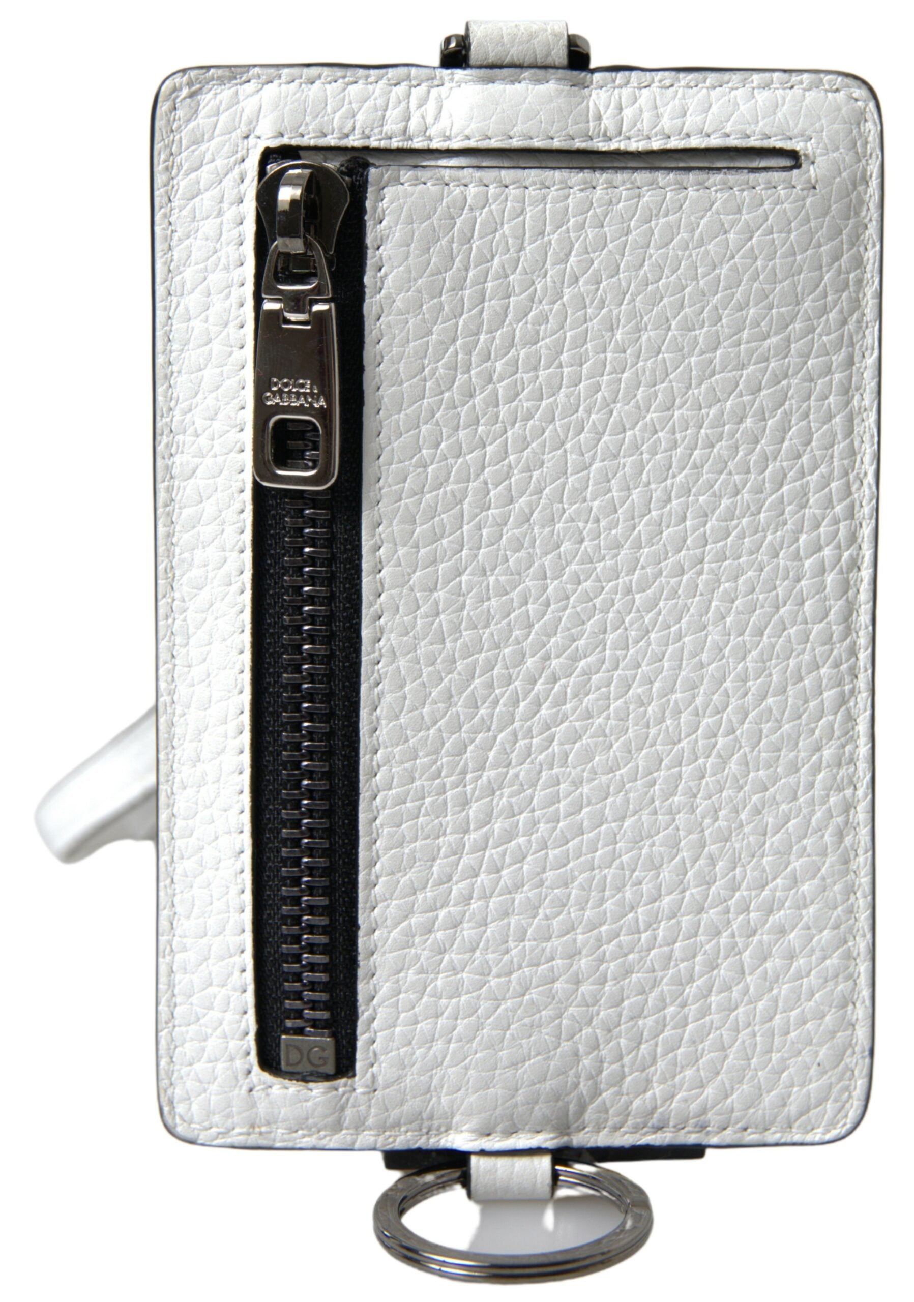 Dolce & Gabbana White Leather Lanyard Logo Card Holder Men Wallet Dolce & Gabbana