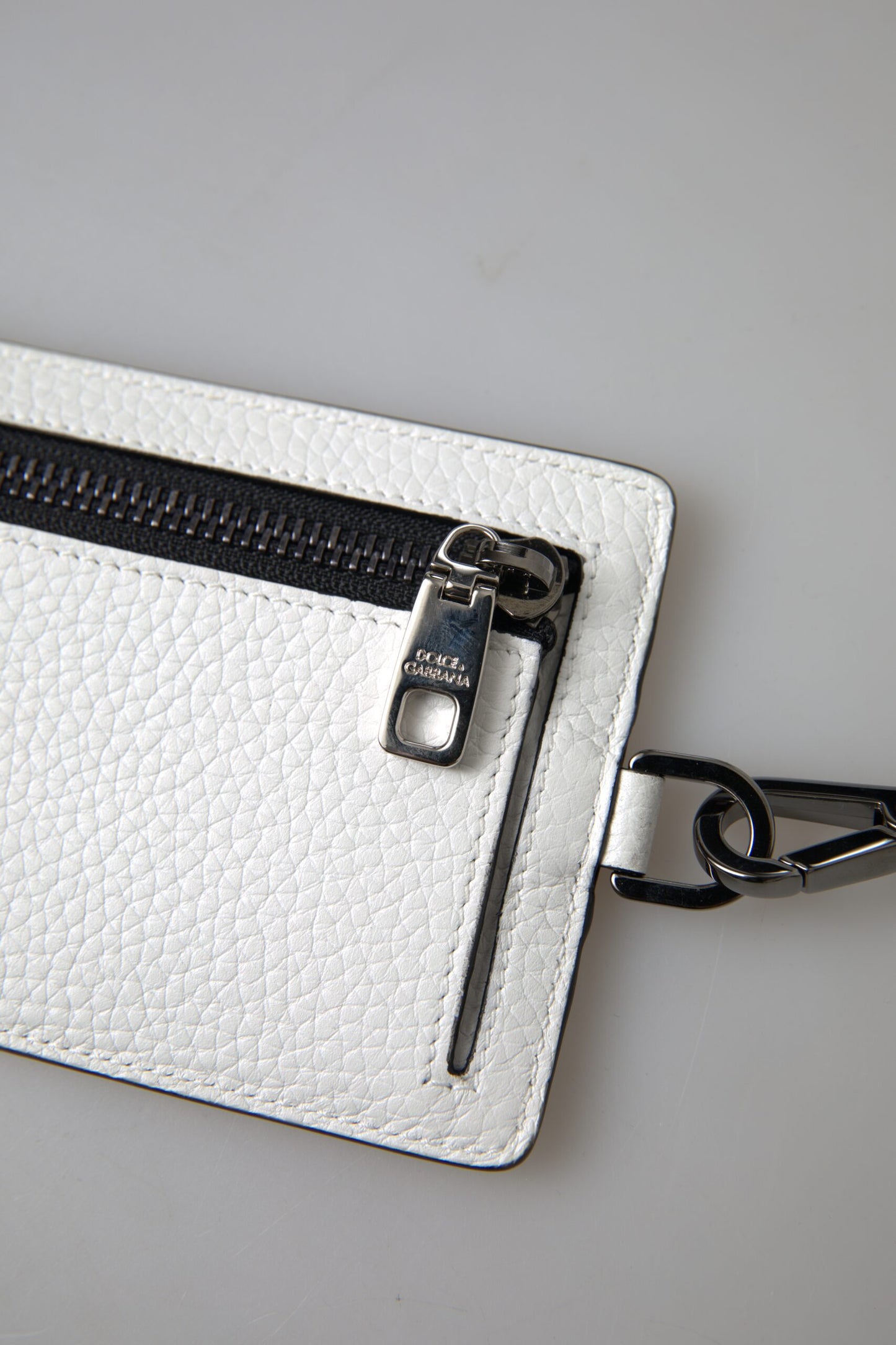 Dolce & Gabbana White Leather Lanyard Logo Card Holder Men Wallet Dolce & Gabbana