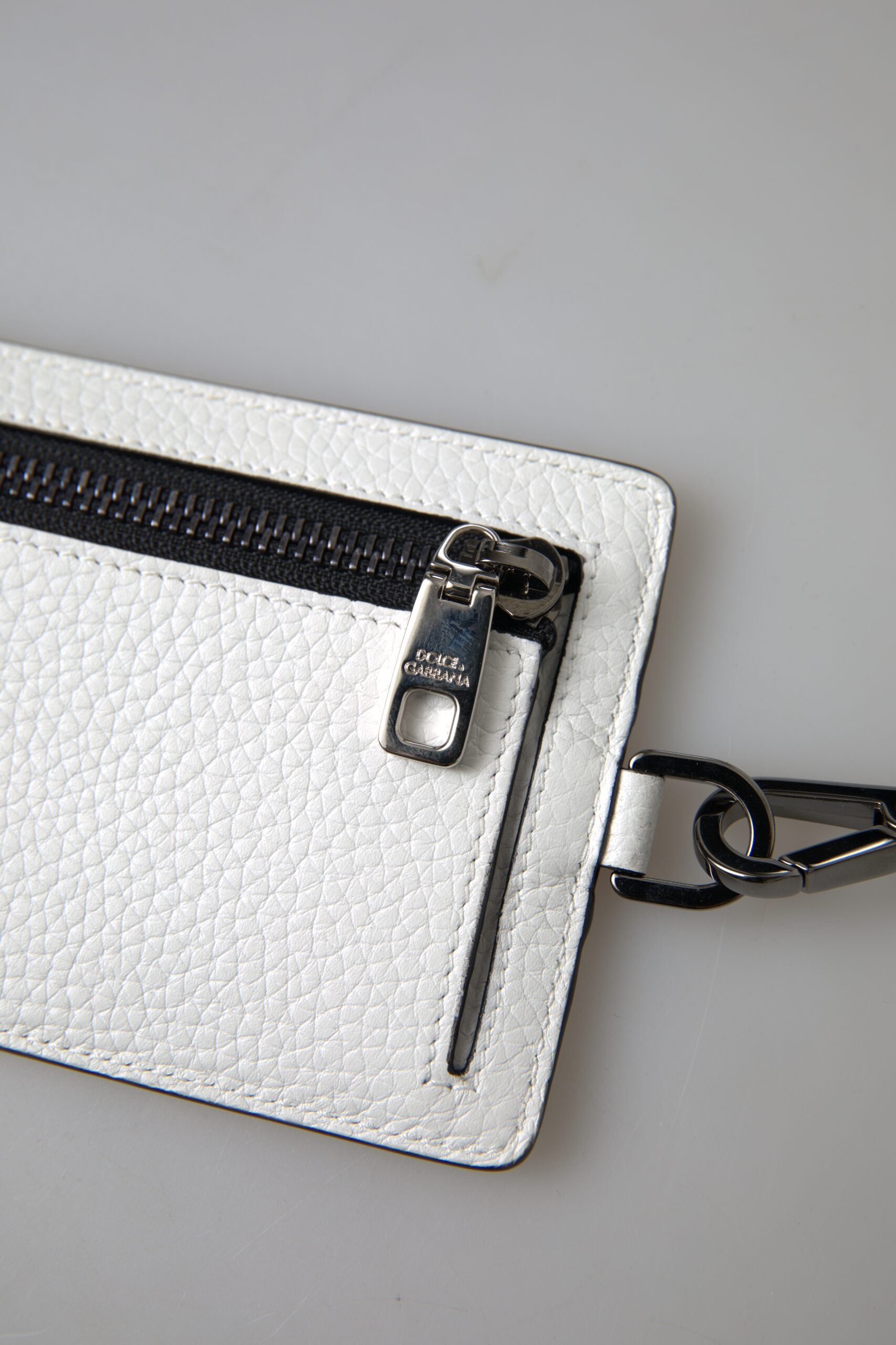 Dolce & Gabbana White Leather Lanyard Logo Card Holder Men Wallet Dolce & Gabbana