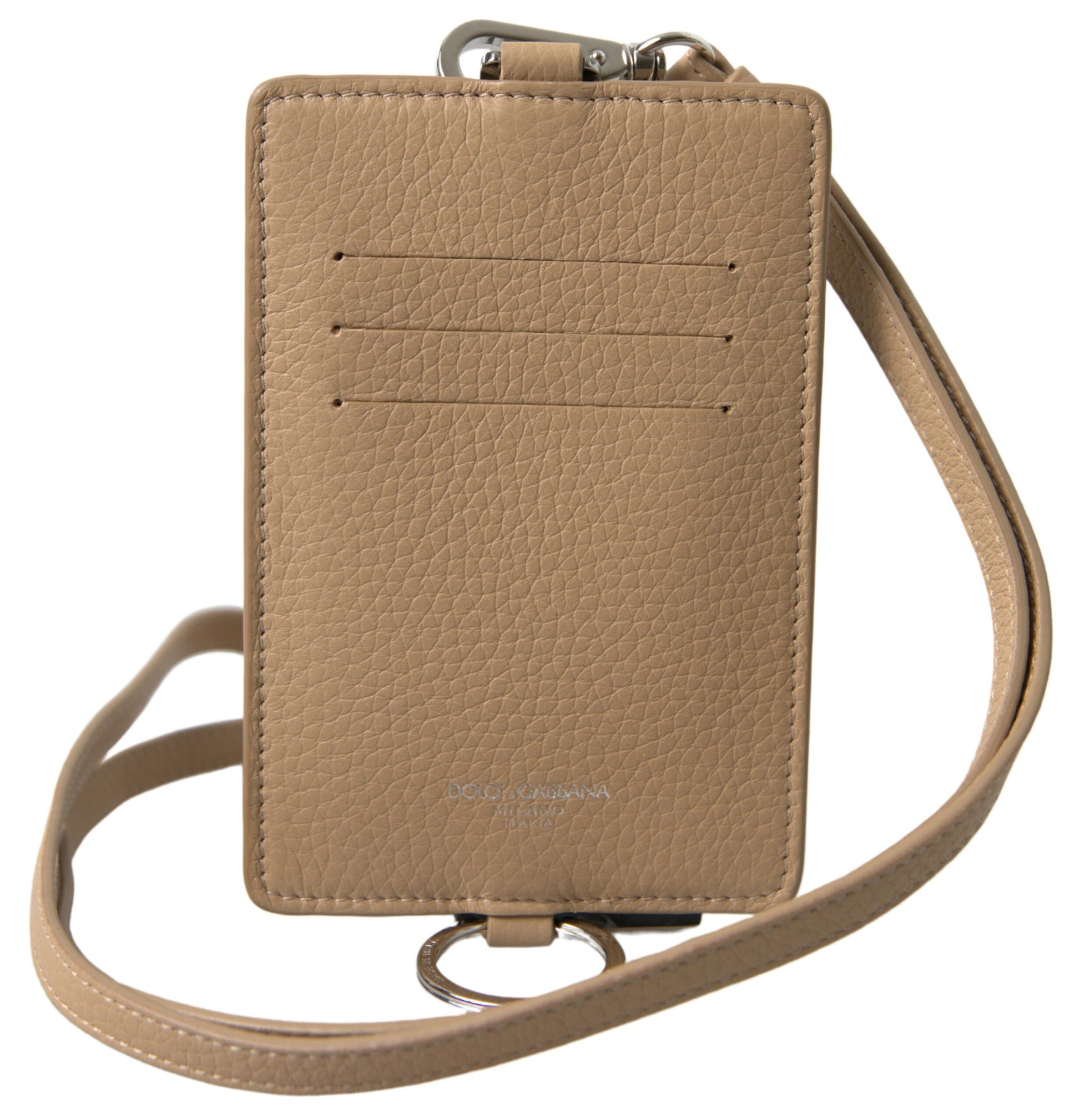 Dolce & Gabbana Beige Leather Lanyard Logo Card Holder Men Wallet Dolce & Gabbana