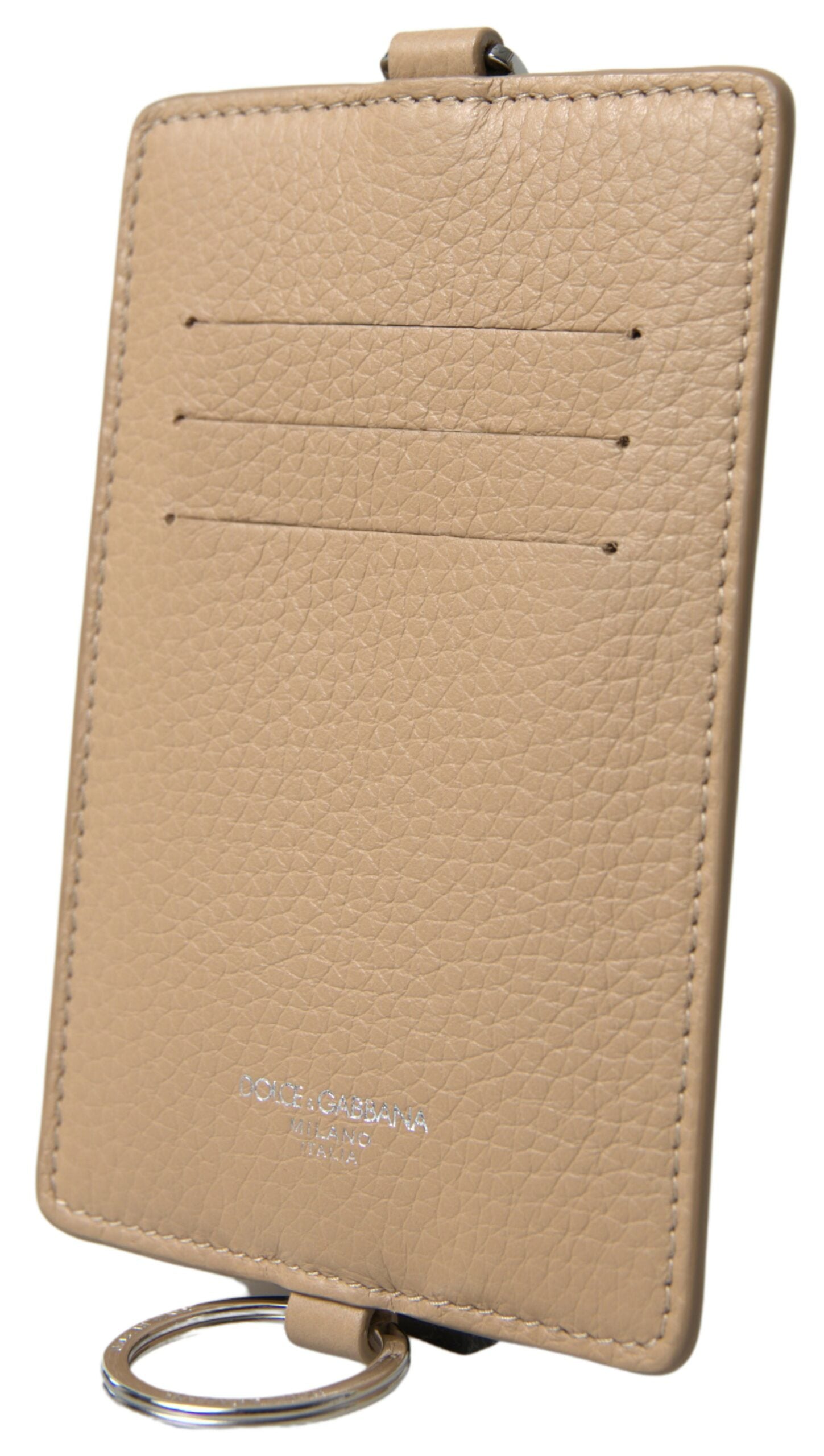 Dolce & Gabbana Beige Leather Lanyard Logo Card Holder Men Wallet Dolce & Gabbana