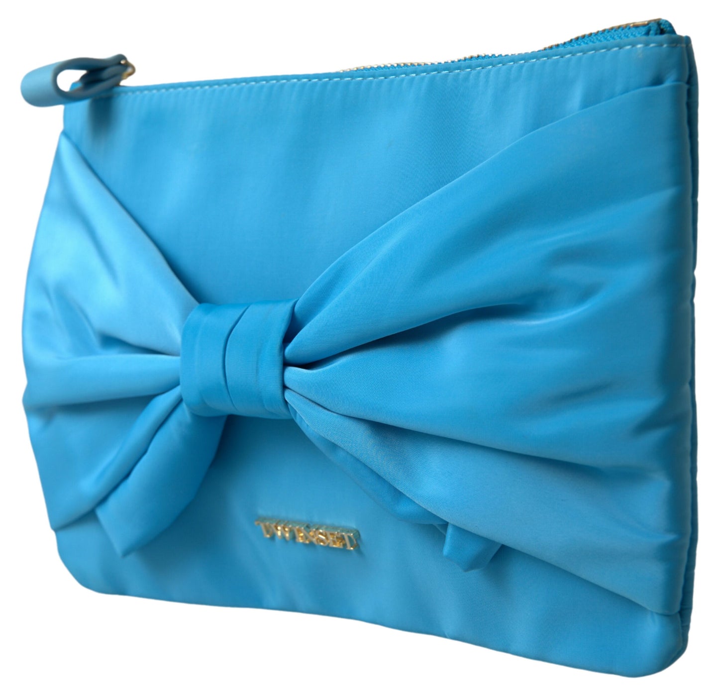 Twinset Blue Tafta Silk Large Bow Zipper Clutch Women Borse Logo Bag Twinset