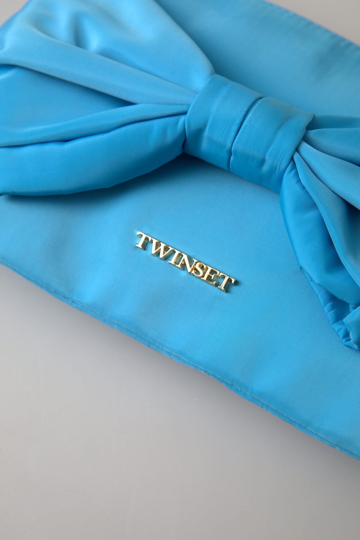 Twinset Blue Tafta Silk Large Bow Zipper Clutch Women Borse Logo Bag Twinset