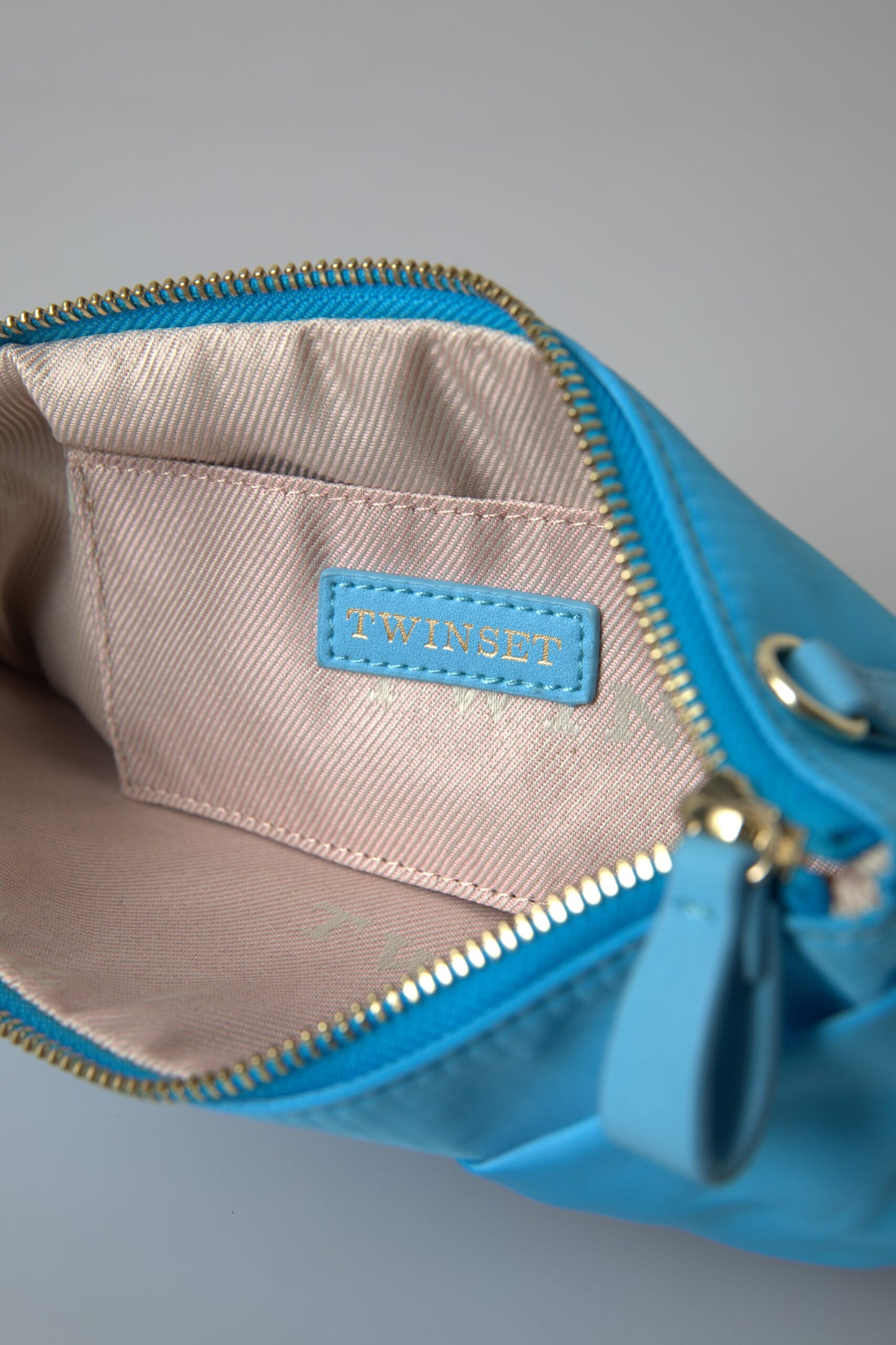 Twinset Blue Tafta Silk Large Bow Zipper Clutch Women Borse Logo Bag Twinset