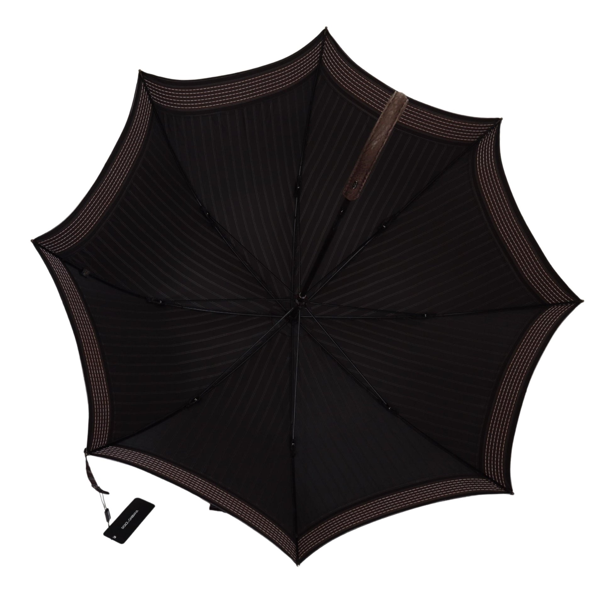 Dolce & Gabbana Brown Striped Leather Handle Collapsible Sartoria Umbrella Dolce & Gabbana