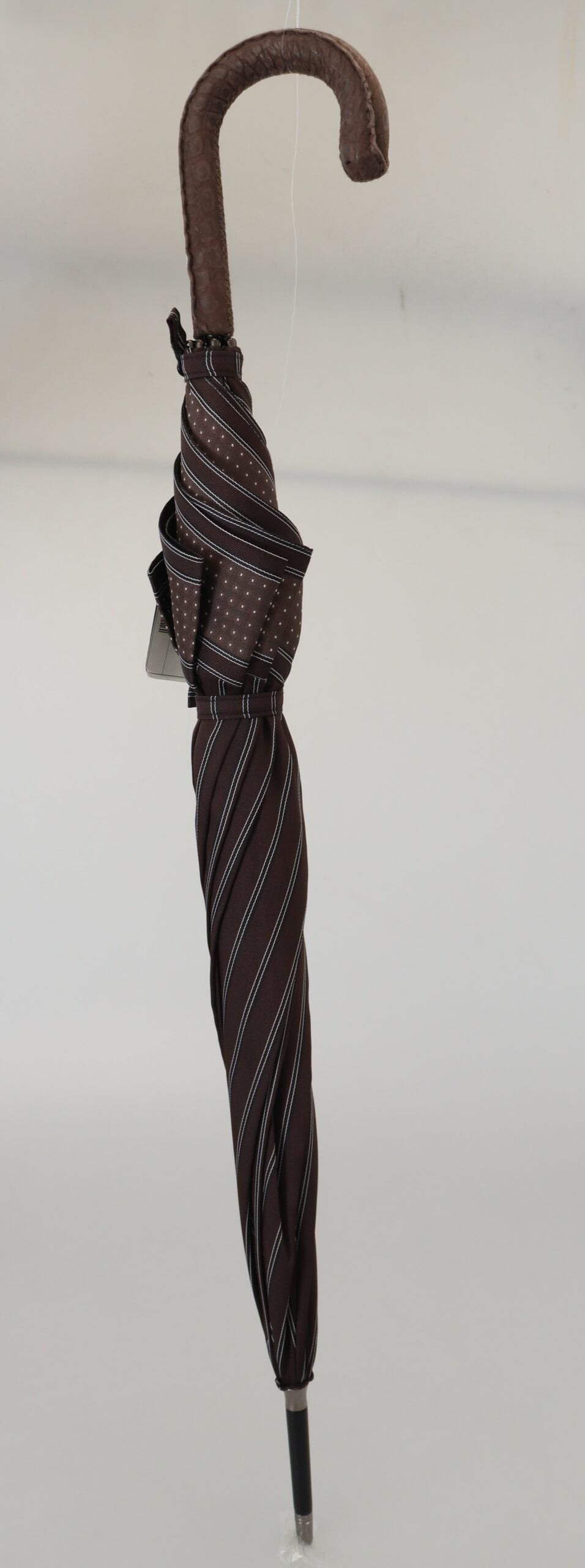 Dolce & Gabbana Brown Striped Leather Handle Collapsible Sartoria Umbrella Dolce & Gabbana