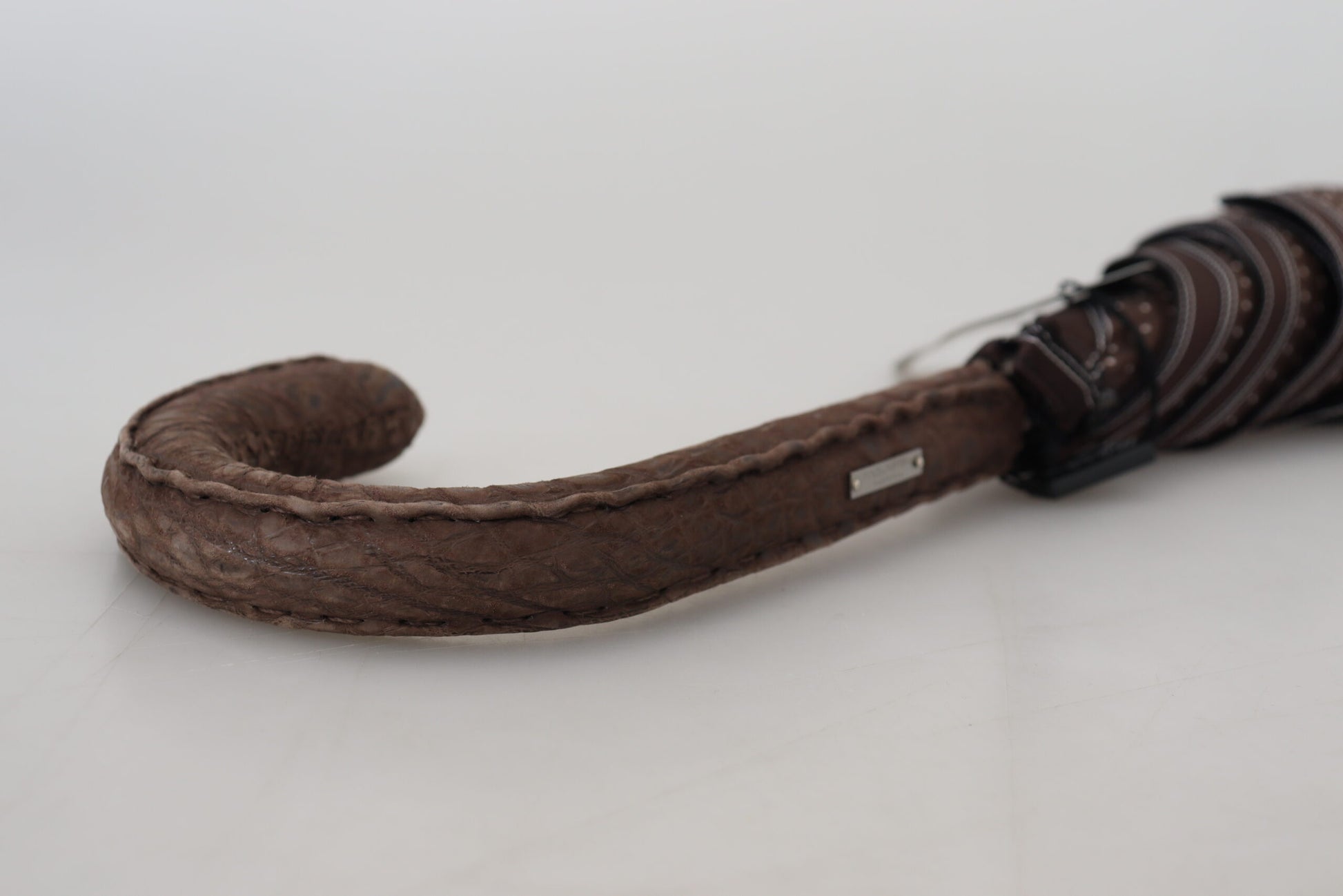 Dolce & Gabbana Brown Striped Leather Handle Collapsible Sartoria Umbrella Dolce & Gabbana