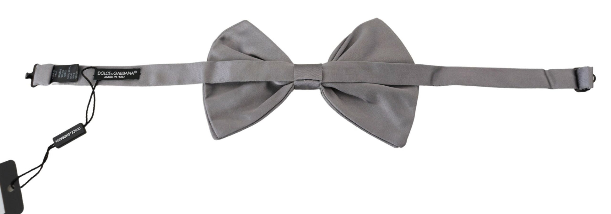 Dolce & Gabbana Bow Tie Men Silver Gray Silk Adjustable Neck Papillon Dolce & Gabbana