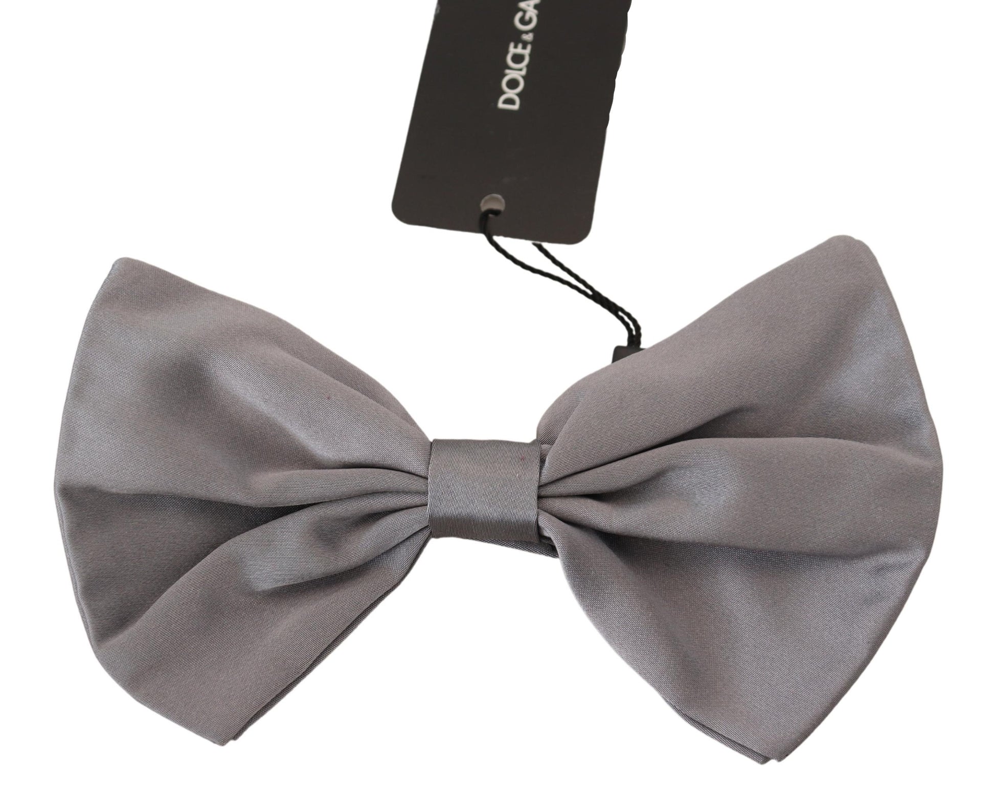 Dolce & Gabbana Bow Tie Men Silver Gray Silk Adjustable Neck Papillon Dolce & Gabbana