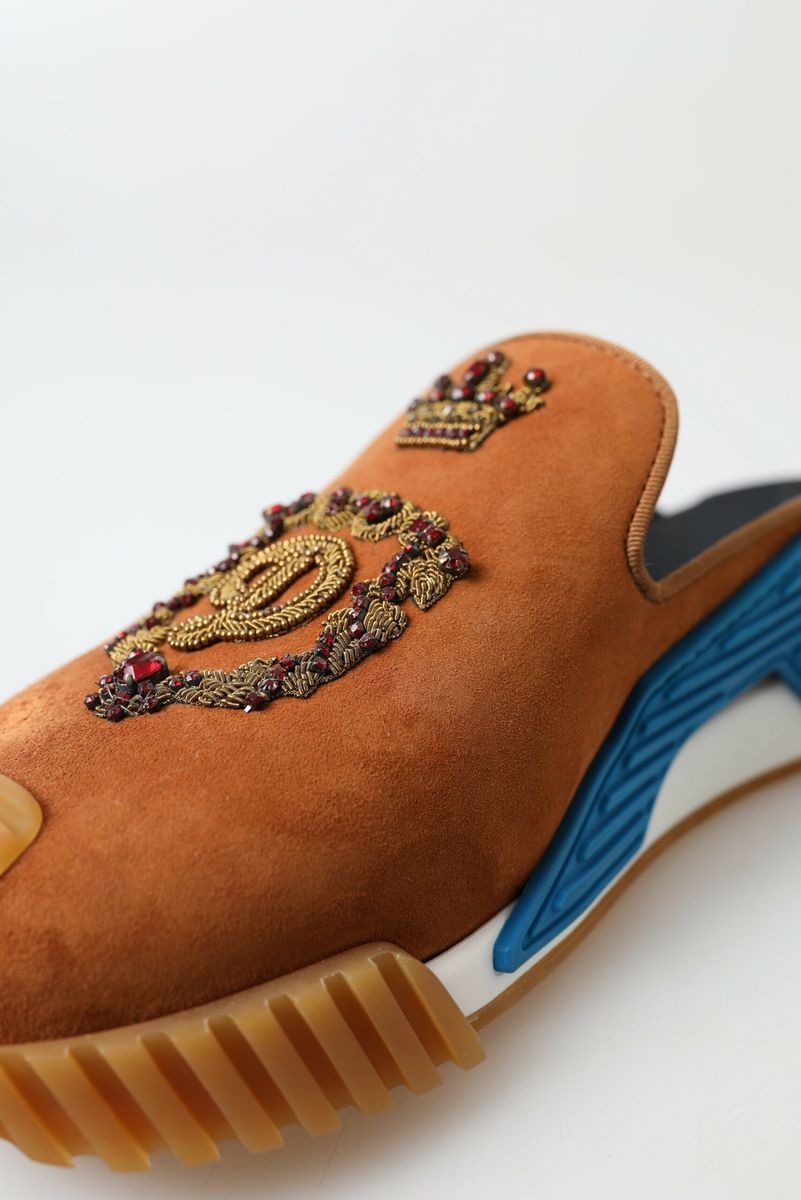Dolce & Gabbana Brown Suede Crown Logo NS1 Slides Sandals Dolce & Gabbana
