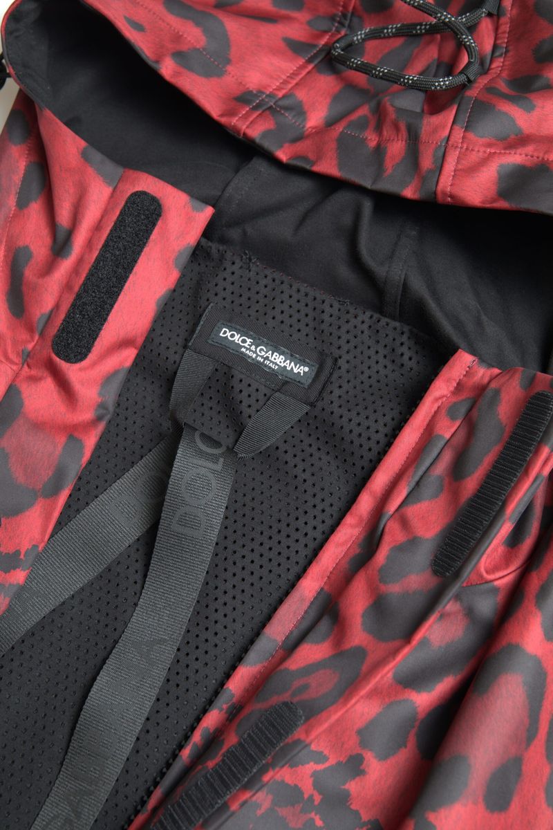 Dolce & Gabbana Red Leopard Hooded Rain Coat Jacket Dolce & Gabbana