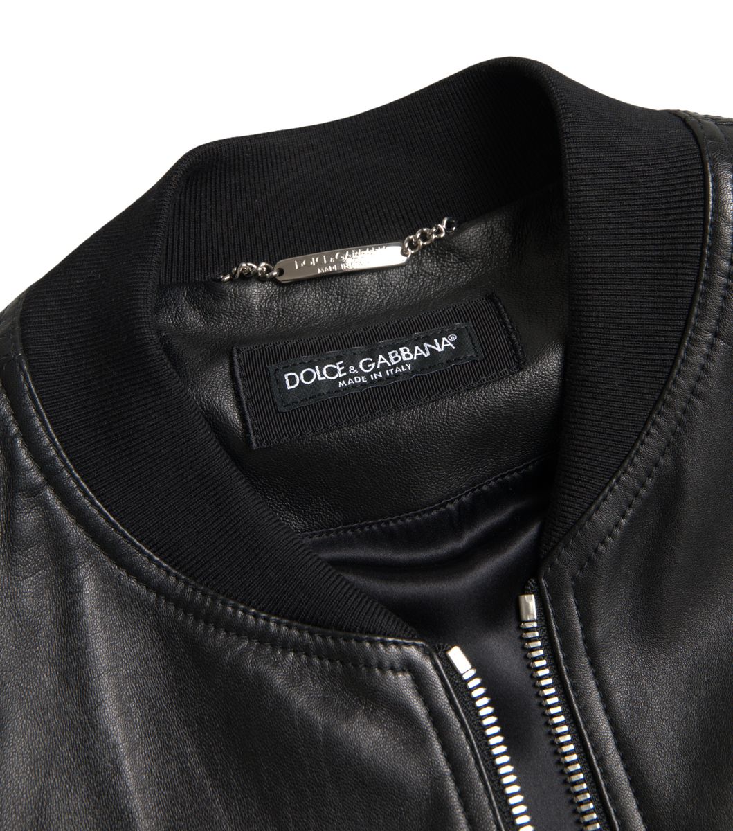 Dolce & Gabbana Black Leather Full Zip Bomber Men Jacket Dolce & Gabbana