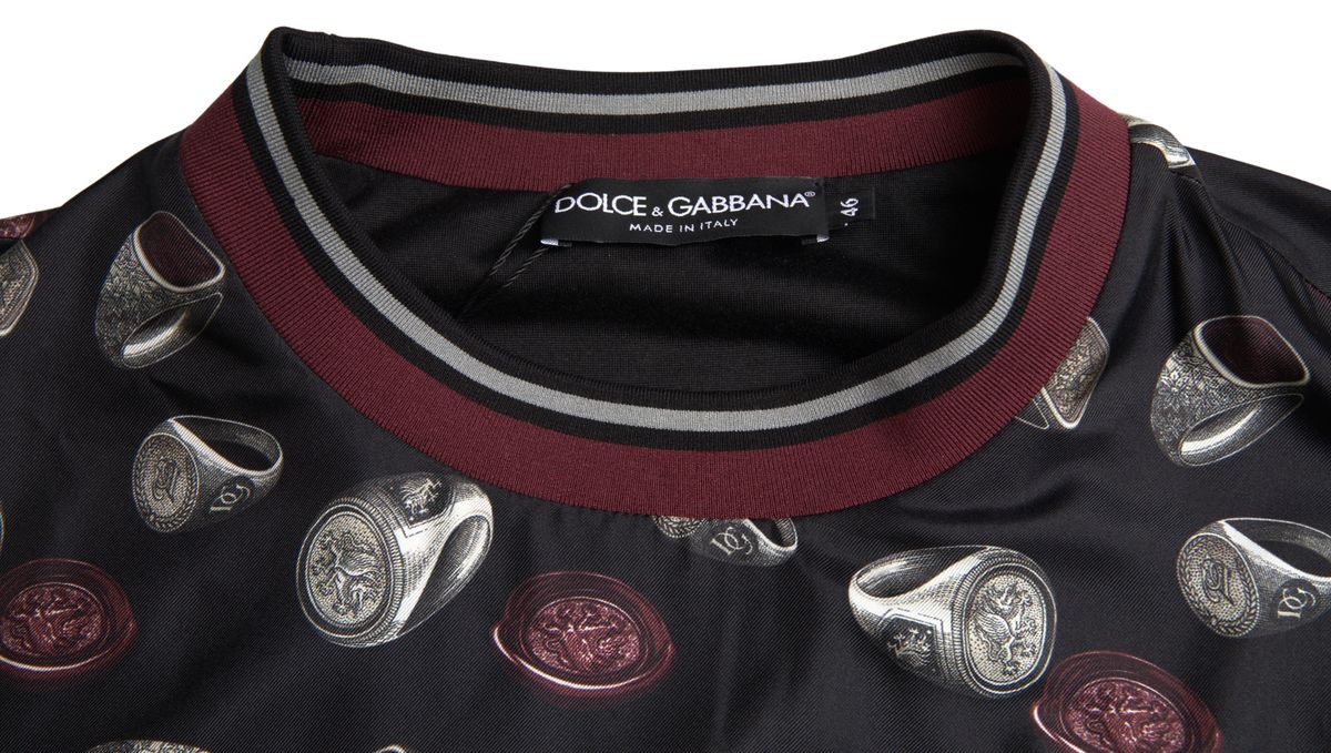 Dolce & Gabbana Black Ring Print Silk Crewneck Sweater Dolce & Gabbana