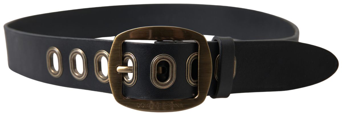 Dolce & Gabbana Black Leather Gold Metal Buckle Men Belt Dolce & Gabbana