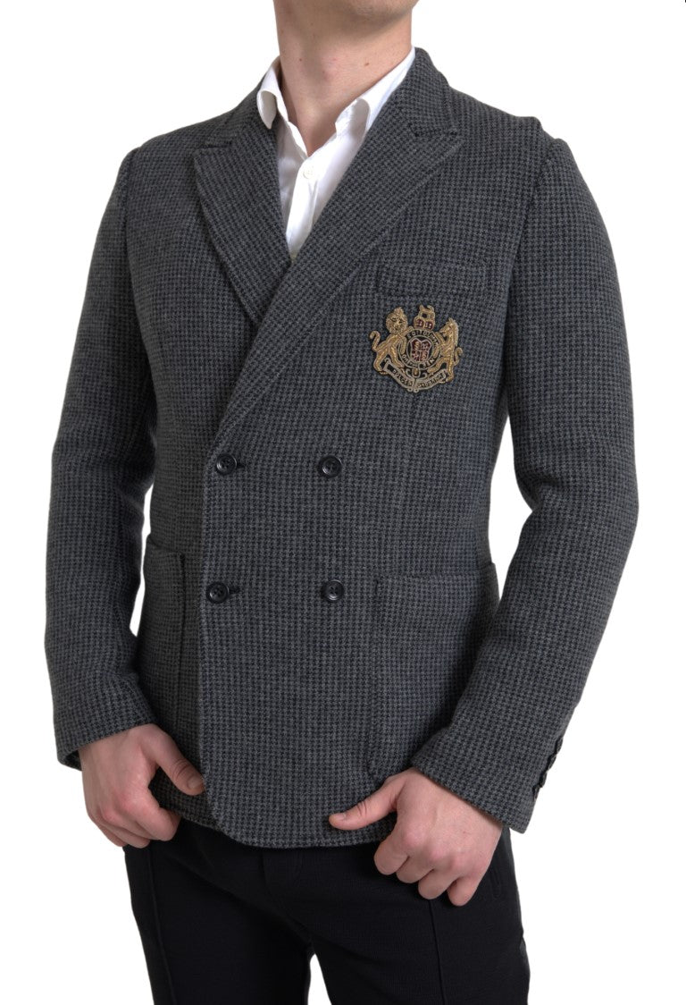Dolce & Gabbana Gray Logo Embroidery Double Breasted Blazer Dolce & Gabbana