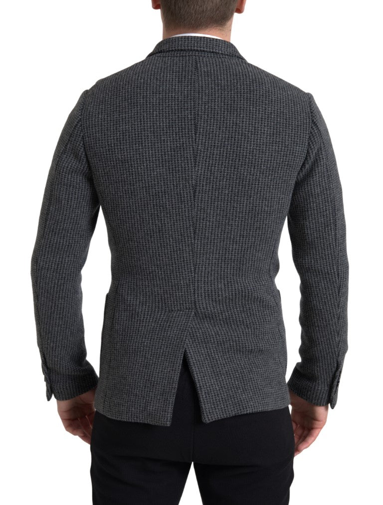 Dolce & Gabbana Gray Logo Embroidery Double Breasted Blazer Dolce & Gabbana