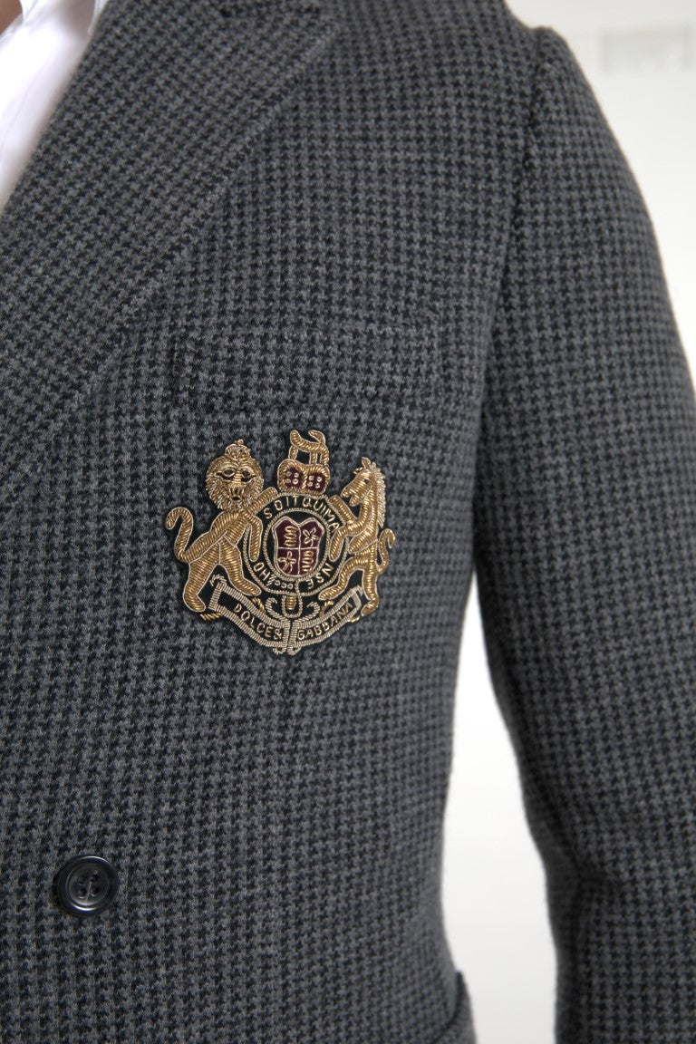 Dolce & Gabbana Gray Logo Embroidery Double Breasted Blazer Dolce & Gabbana