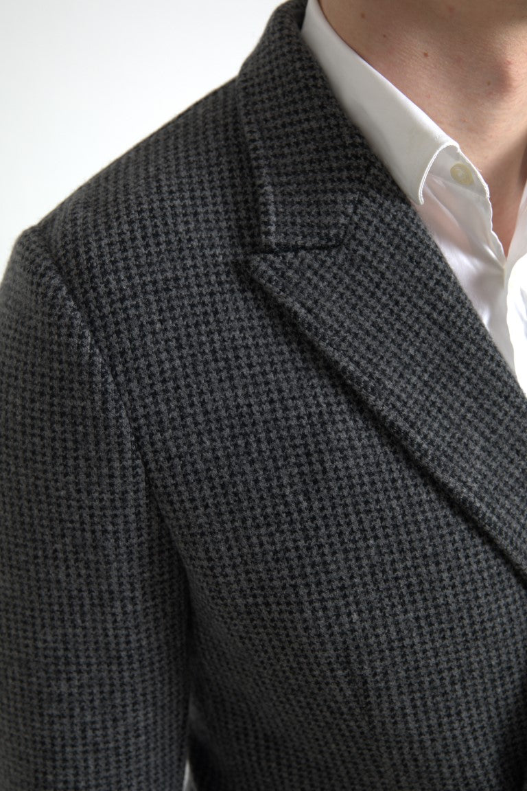 Dolce & Gabbana Gray Logo Embroidery Double Breasted Blazer Dolce & Gabbana