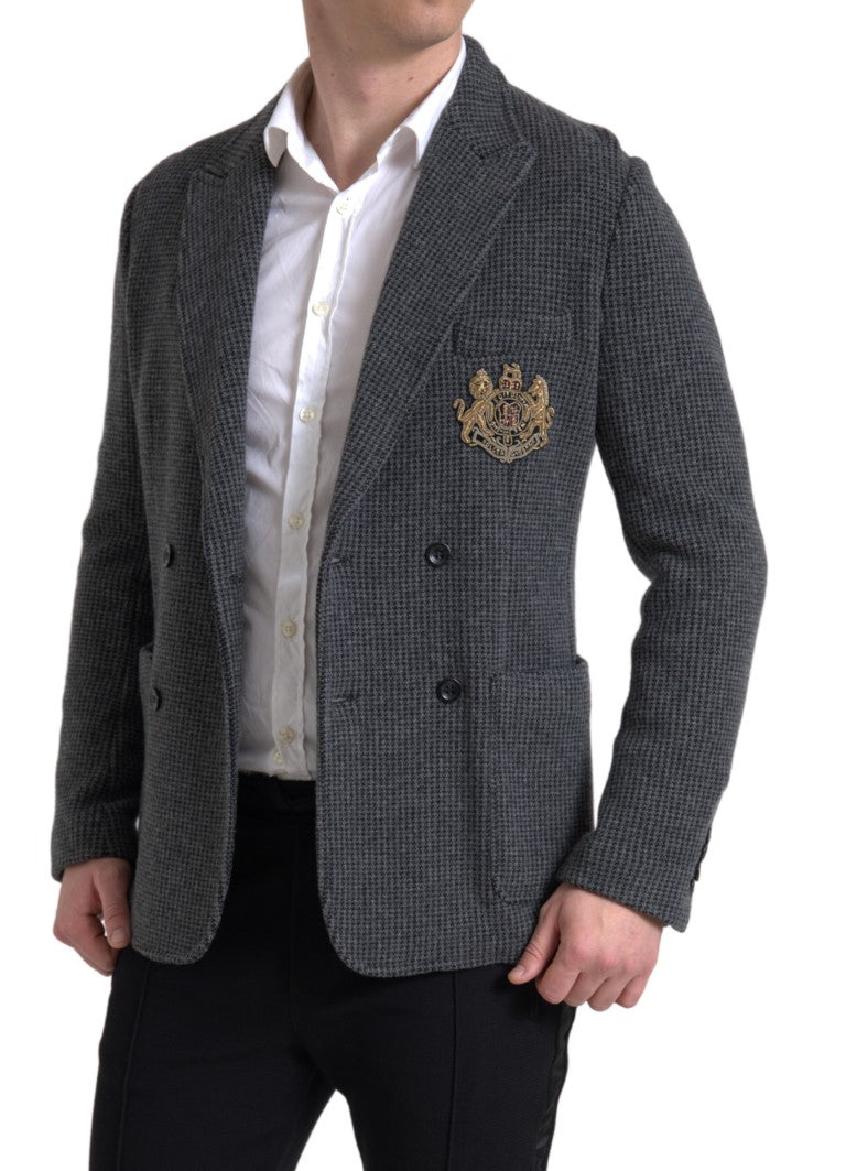 Dolce & Gabbana Gray Logo Embroidery Double Breasted Blazer Dolce & Gabbana