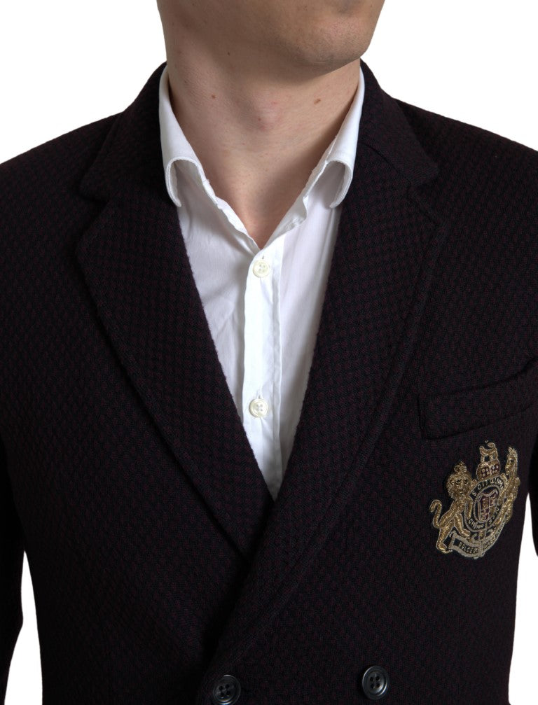 Dolce & Gabbana Purple Logo Embroidery Double Breasted Blazer Dolce & Gabbana
