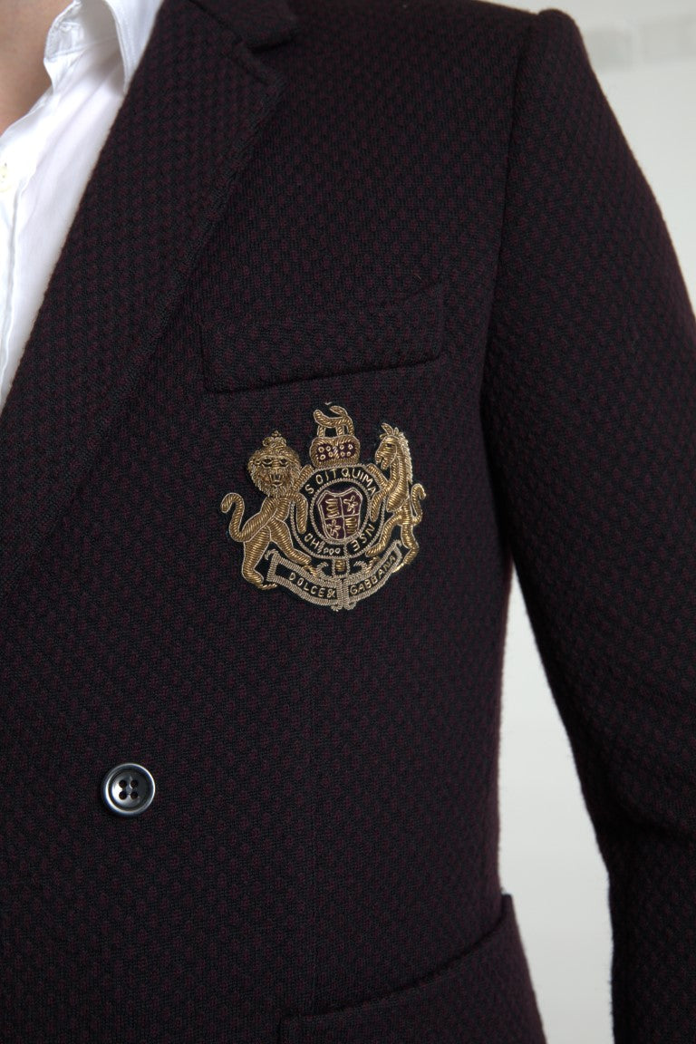Dolce & Gabbana Purple Logo Embroidery Double Breasted Blazer Dolce & Gabbana