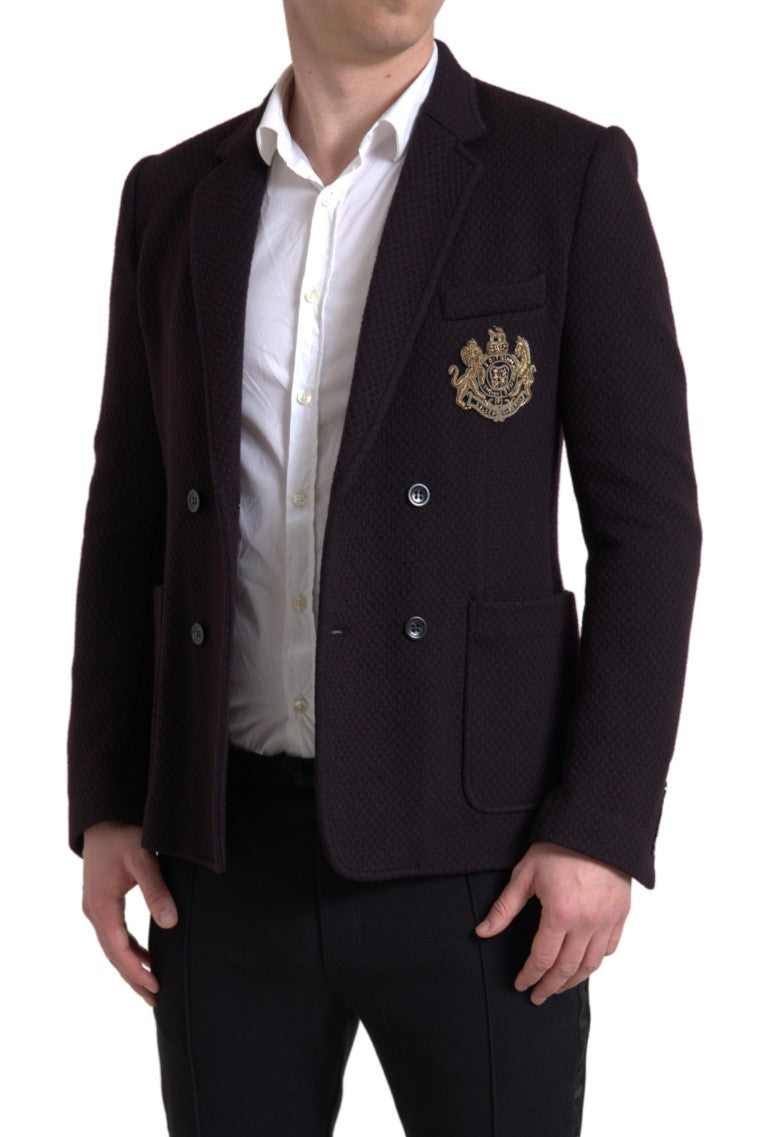 Dolce & Gabbana Purple Logo Embroidery Double Breasted Blazer Dolce & Gabbana