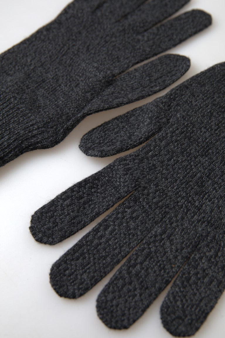 Dolce & Gabbana Gray Virgin Wool Knit Hands Mitten Men Gloves Dolce & Gabbana