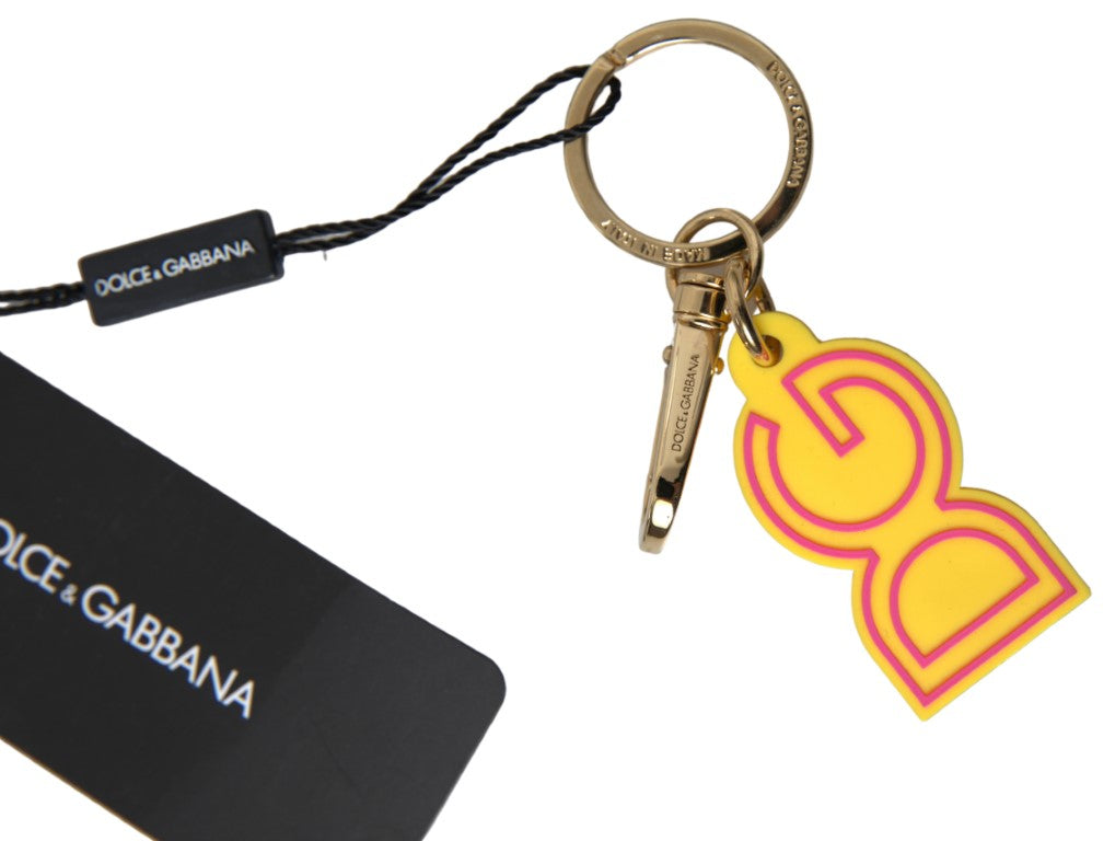 Dolce & Gabbana Yellow Rubber DG Logo Gold Brass Metal Keyring Keychain Dolce & Gabbana