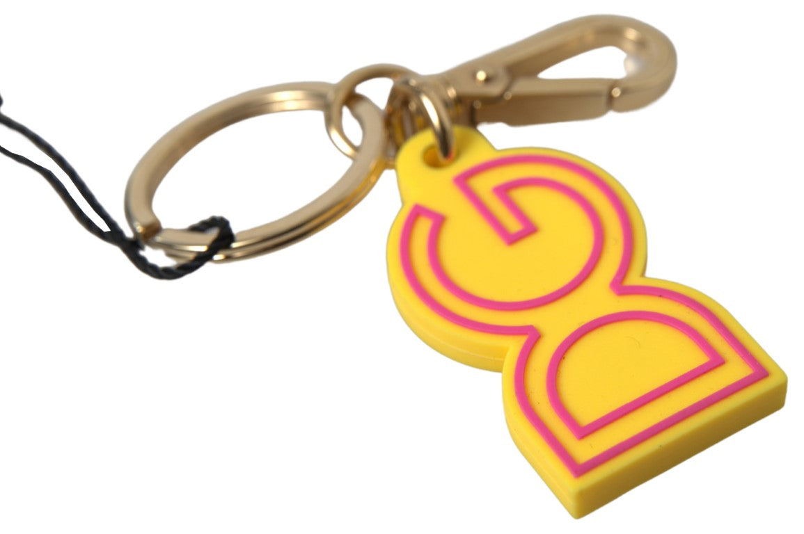Dolce & Gabbana Yellow Rubber DG Logo Gold Brass Metal Keyring Keychain Dolce & Gabbana