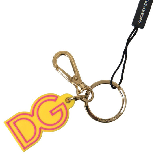 Dolce & Gabbana Yellow Rubber DG Logo Gold Brass Metal Keyring Keychain Dolce & Gabbana