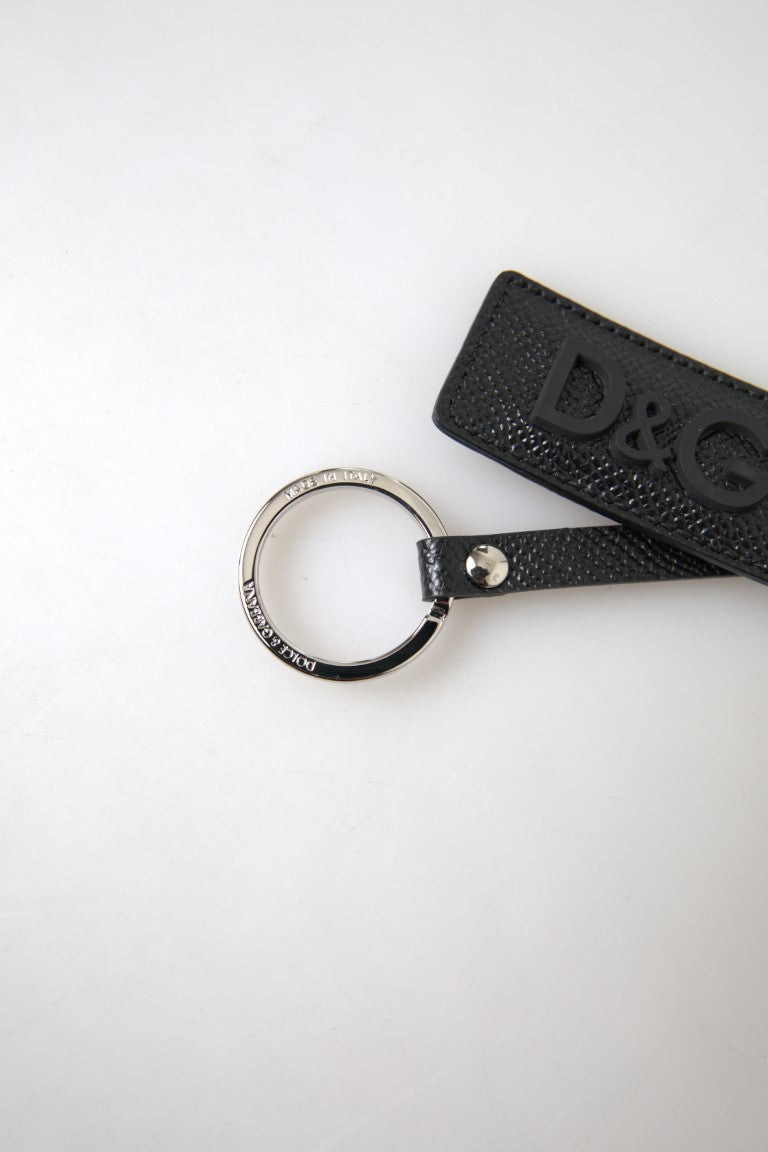 Dolce & Gabbana Black DG Logo Leather Silver Metal Keychain Dolce & Gabbana