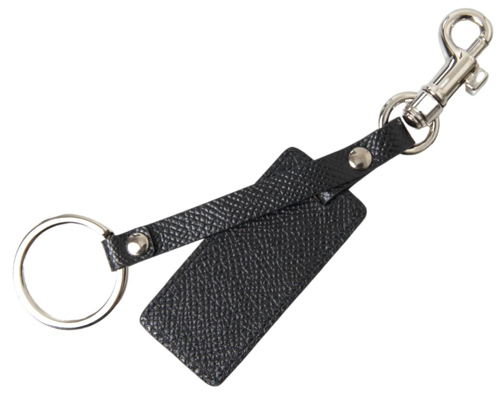 Dolce & Gabbana Black DG Logo Leather Silver Metal Keychain Dolce & Gabbana