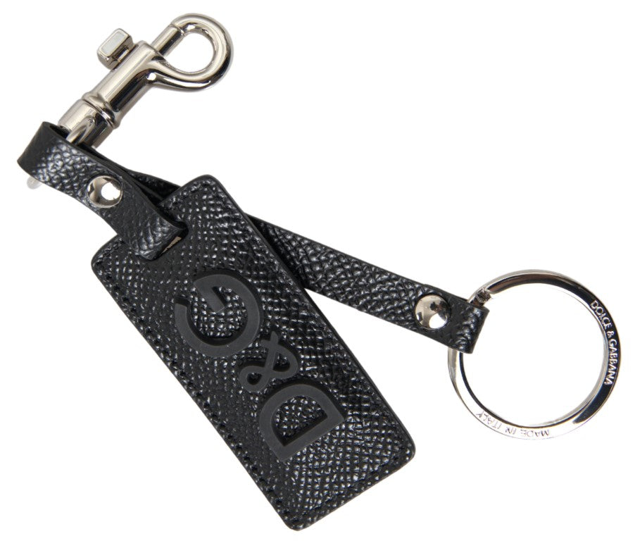 Dolce & Gabbana Black DG Logo Leather Silver Metal Keychain Dolce & Gabbana