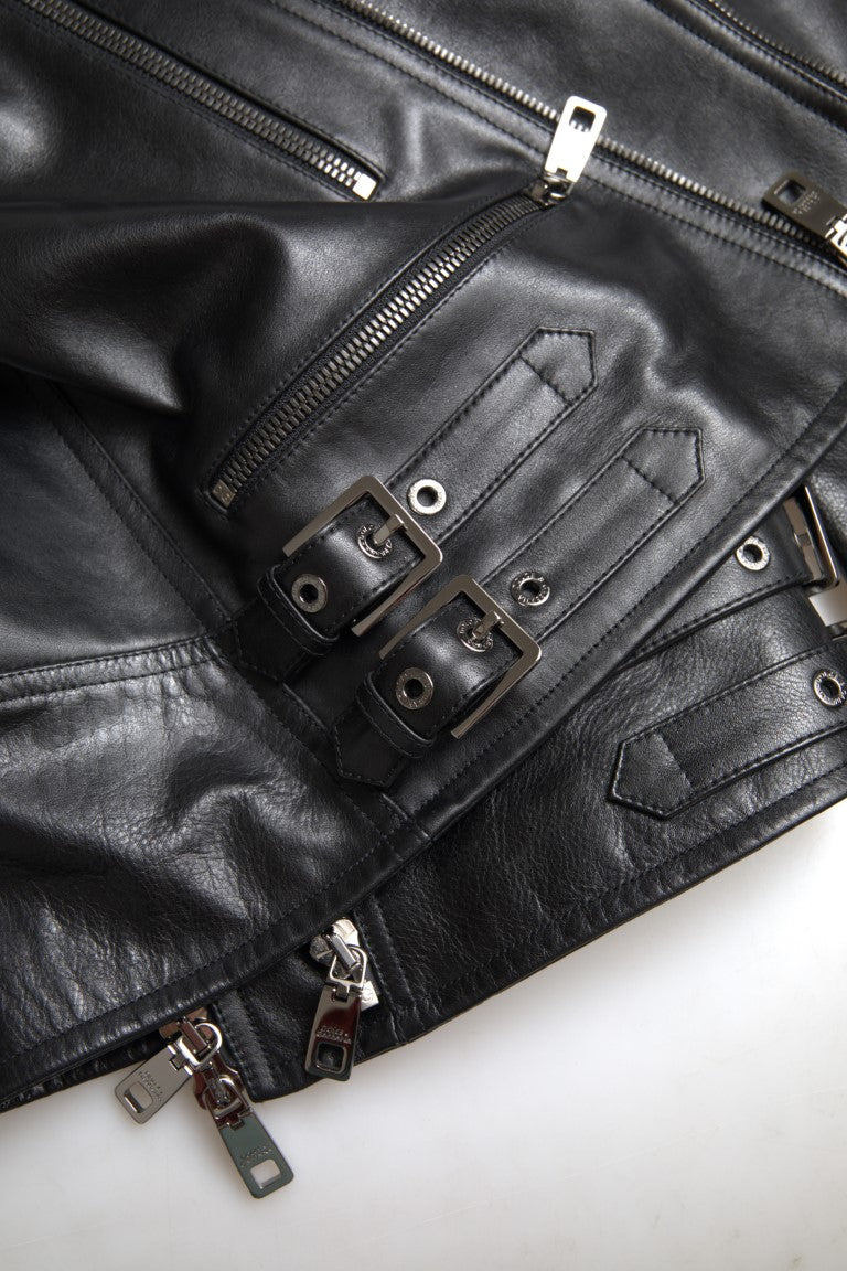 Dolce & Gabbana Black Leather Zipper Coat Men Jacket Dolce & Gabbana