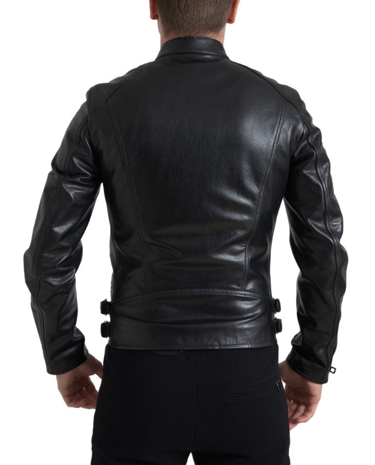 Dolce & Gabbana Black Leather Zipper Coat Men Jacket Dolce & Gabbana