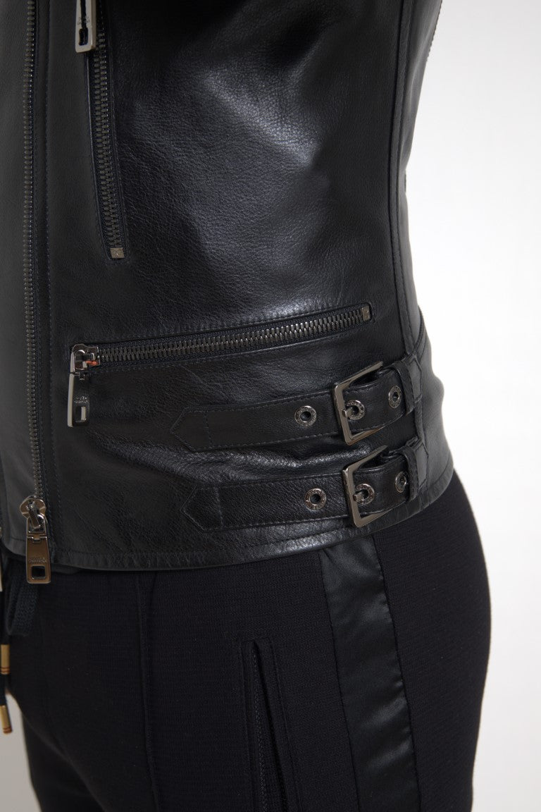 Dolce & Gabbana Black Leather Zipper Coat Men Jacket Dolce & Gabbana