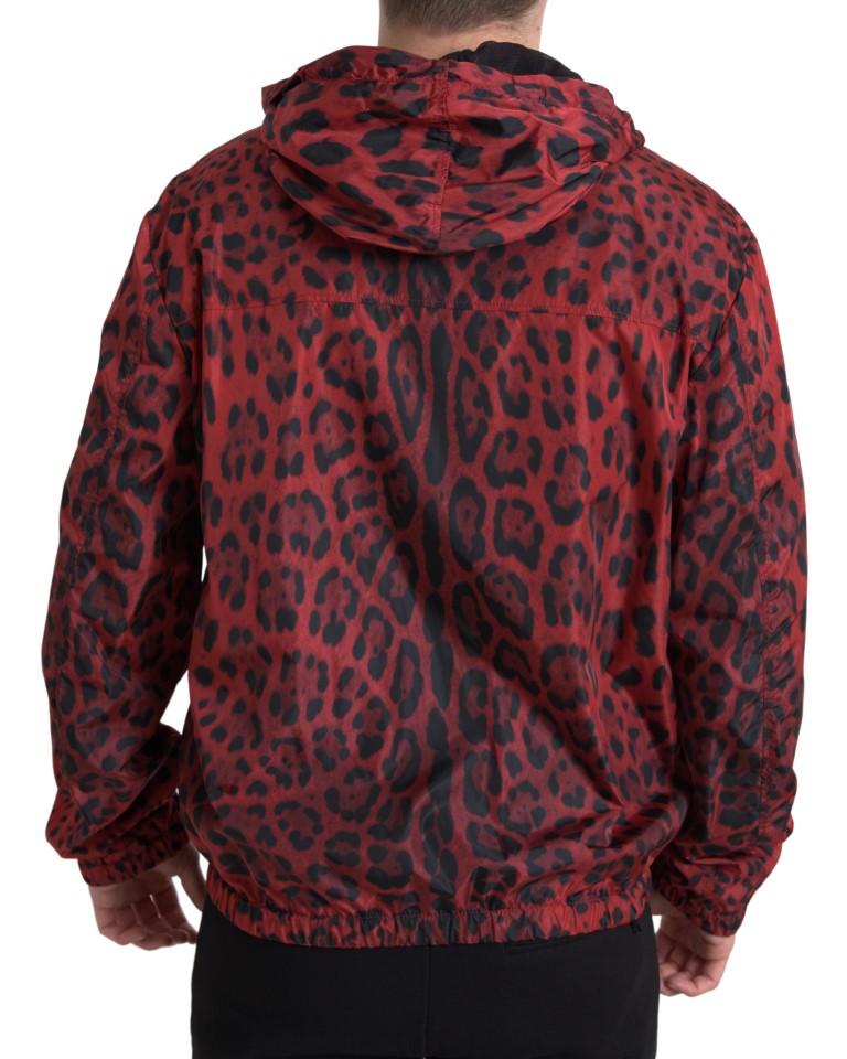 Dolce & Gabbana Red Leopard Hooded Bomber Full Zip Jacket Dolce & Gabbana