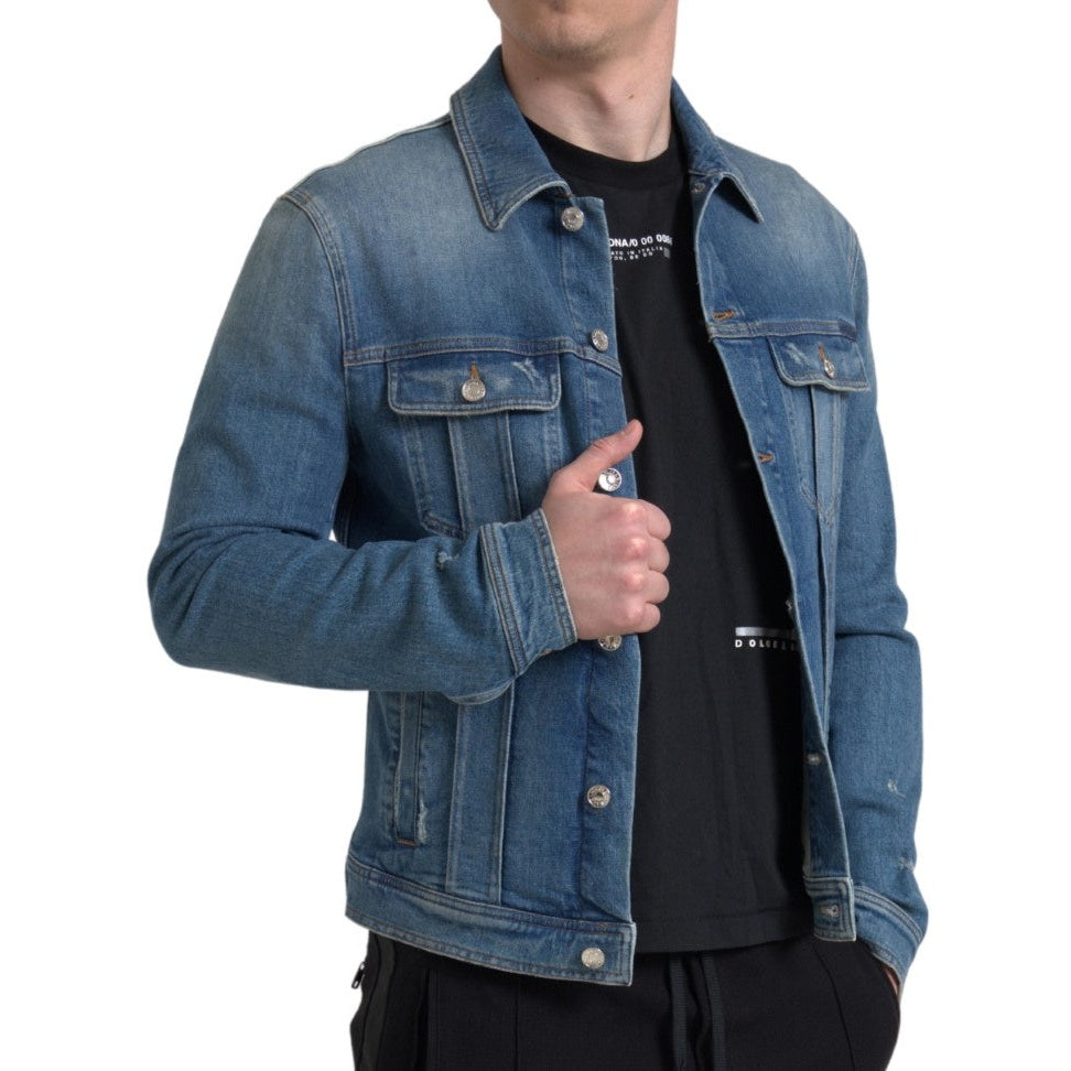 Dolce & Gabbana Blue Washed Cotton Stretch Denim Men Jacket Dolce & Gabbana